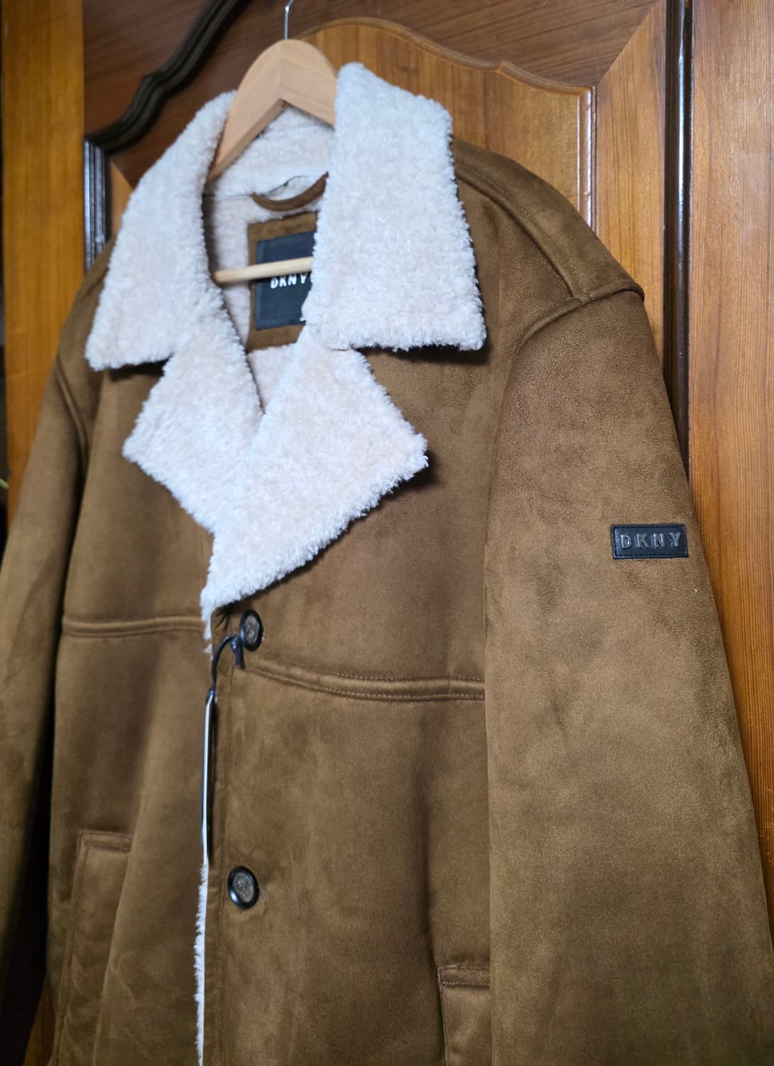 DKNY 프리미엄 비건 무스탕 XL 새상품 브라운 합피 코트 자켓 물세탁 상품이미지4