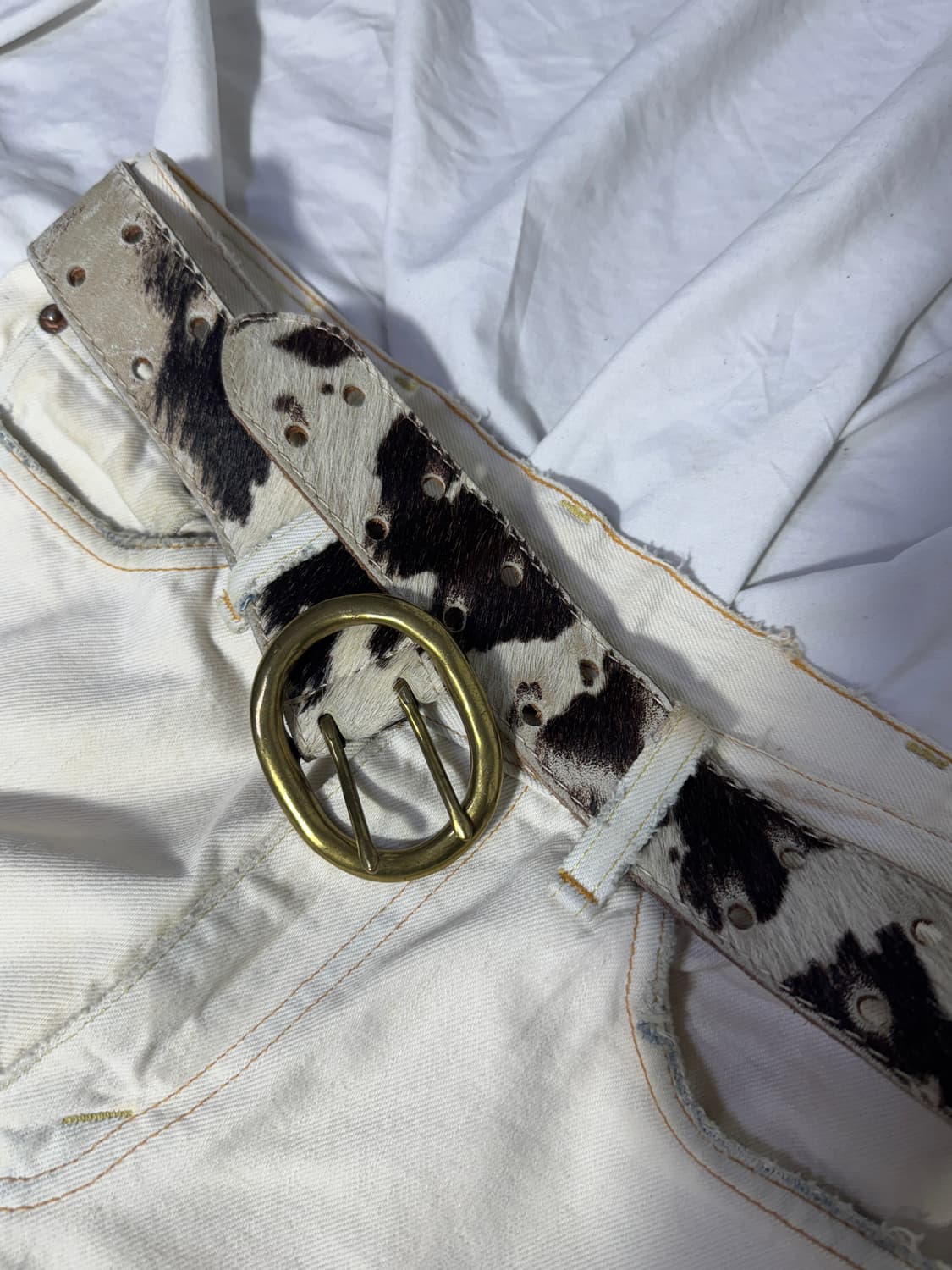 빈티지 포니 헤어 카우 패턴 벨트 송치 웨스턴 상품이미지3