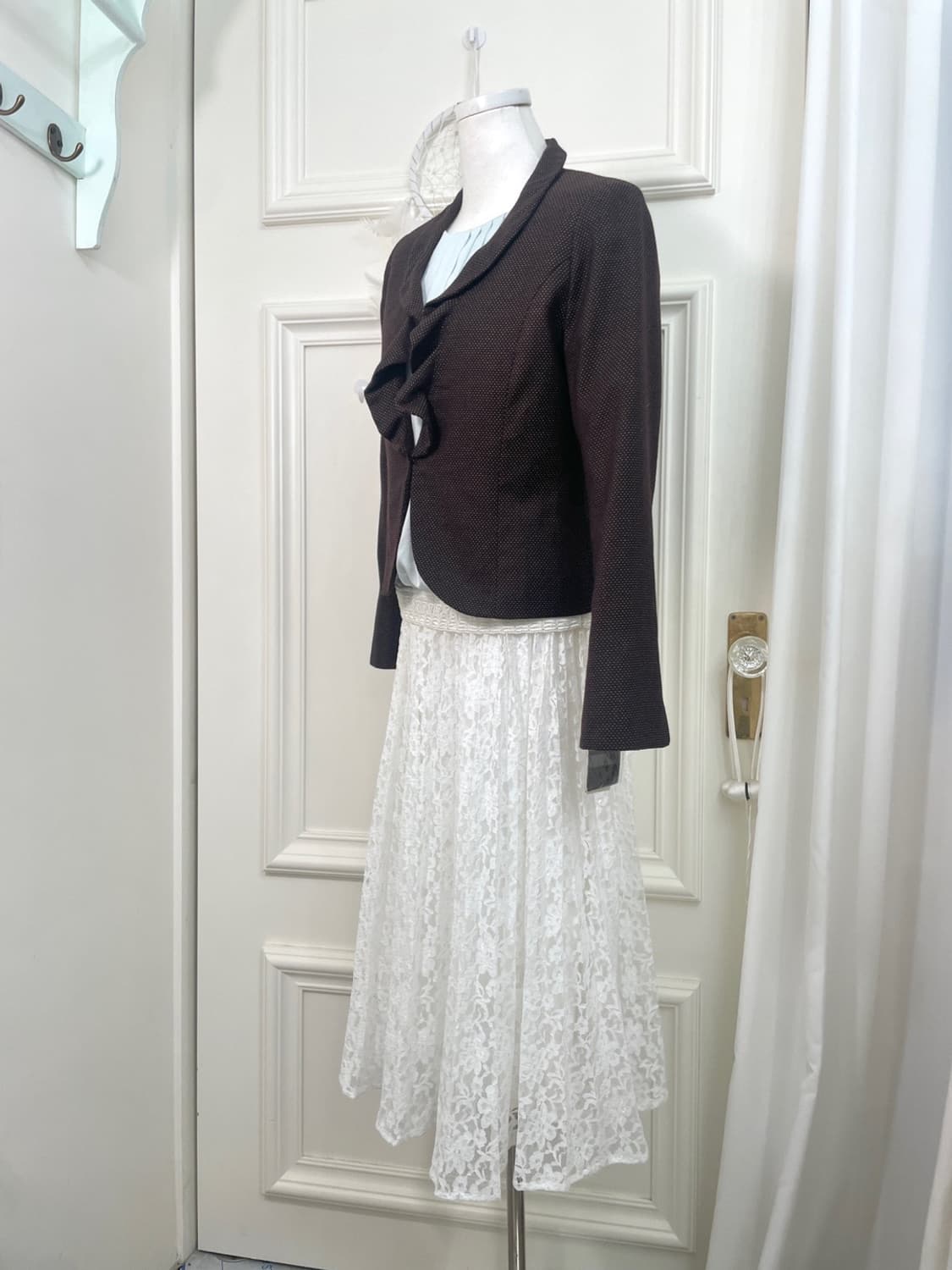 brown dot ruffle jacket(size-40) 상품이미지3