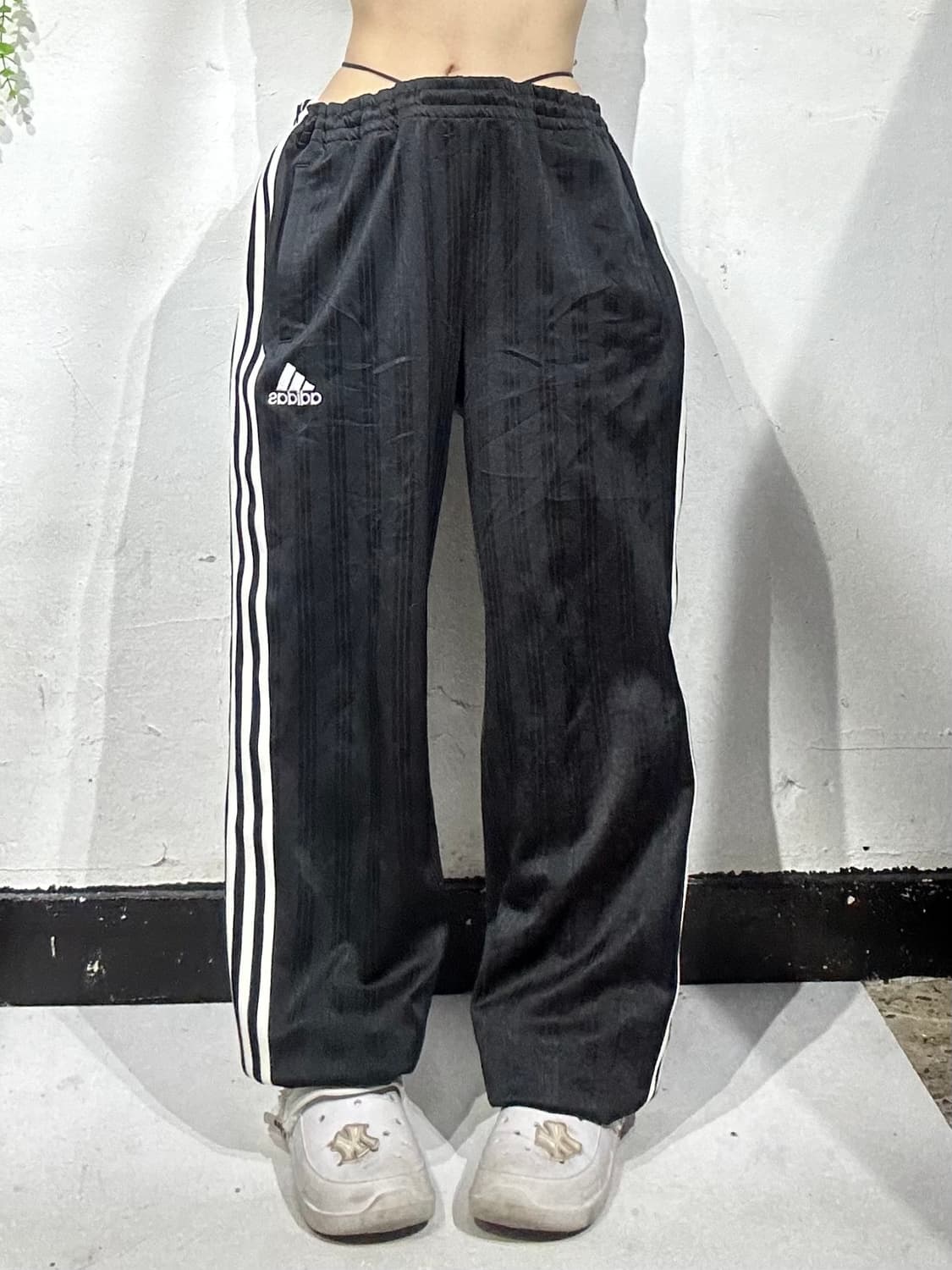 아디다스 블랙 화이트 삼선 와이드 팬츠 XL 상품이미지2