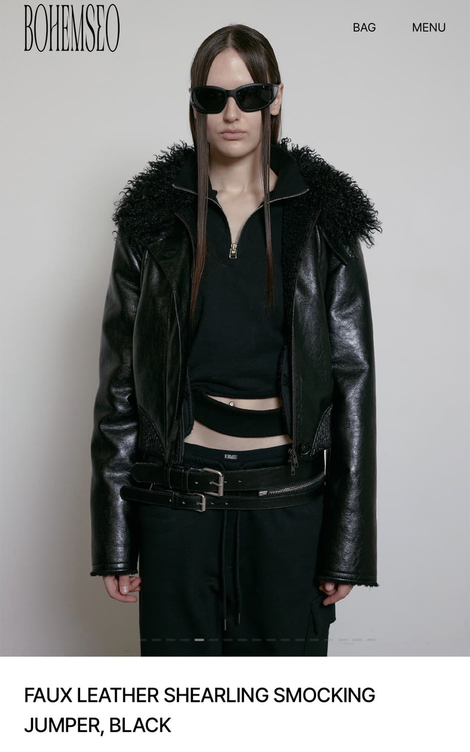 보헤미안서울 FAUX LEATHER SHEARLING SMOCKING J 상품이미지1