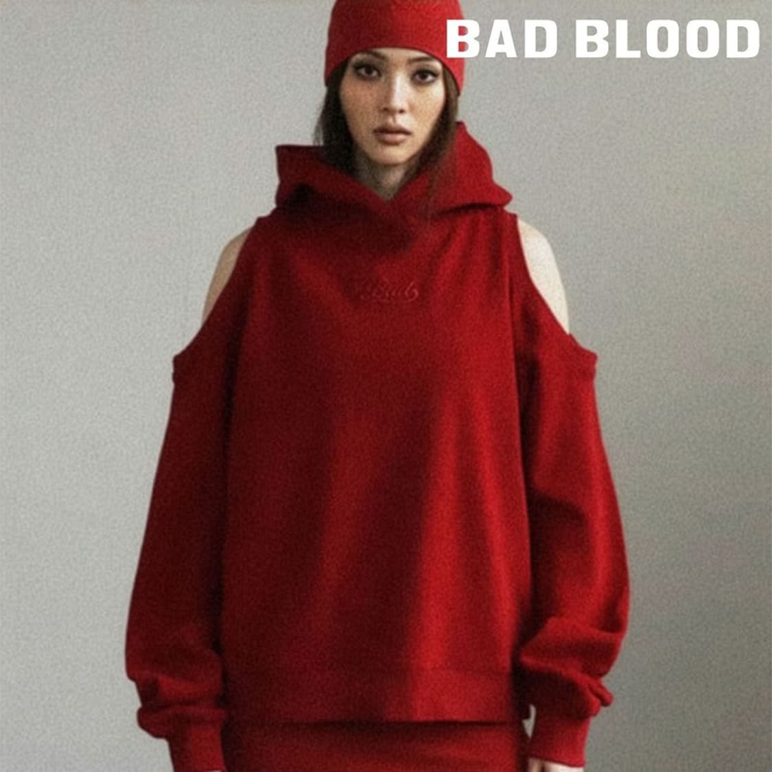 [배드블러드] 오프숄더 오버핏 후드티 버건디 M19899 상품이미지1