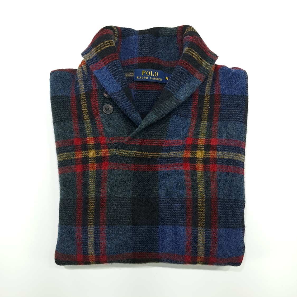 CN980 M 폴로 랄프로렌 타탄 램스울 숄카라 엘보패치 니트 스웨터 상품이미지7