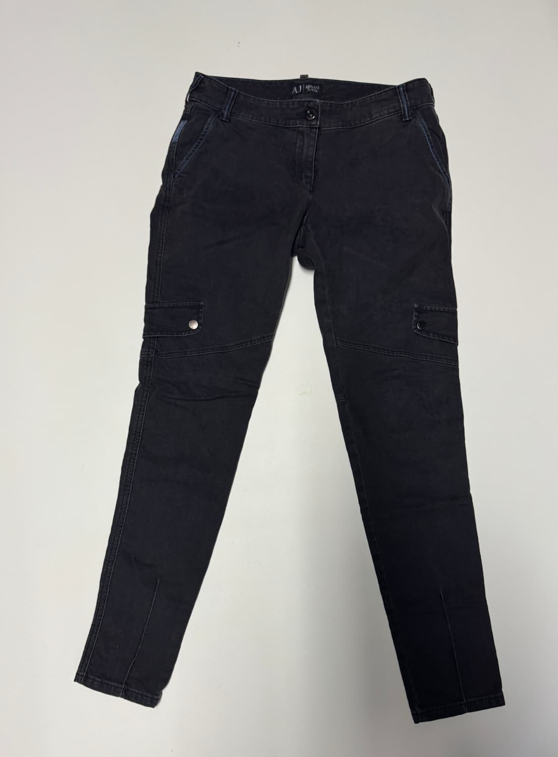 여성 아르마니 진 AJ 밑단 지퍼 스판 흑청 데님팬츠 상품이미지1
