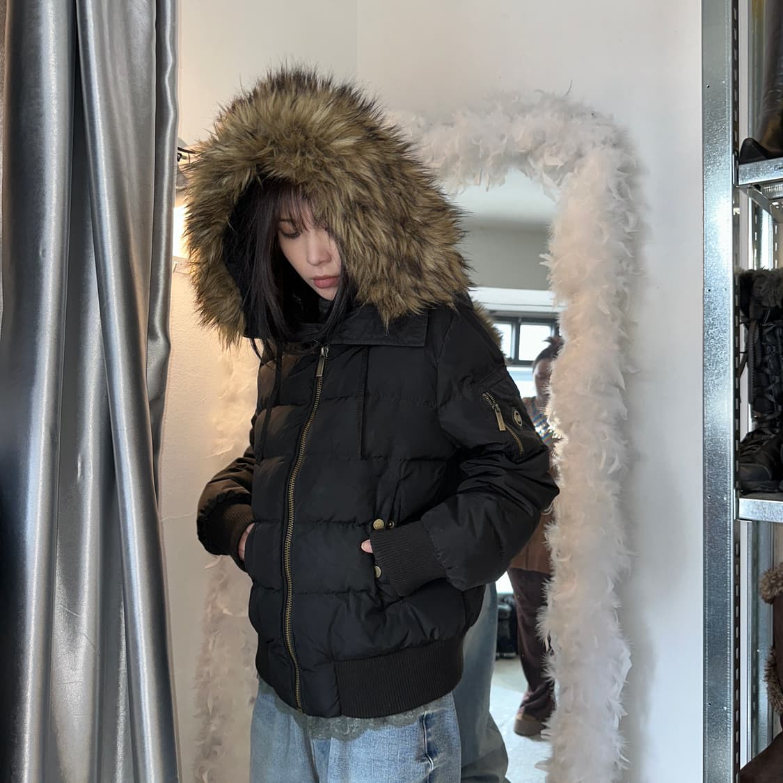 2000s 빈티지 마이클 코어스 퍼 크롭 패딩 코트 상품이미지6