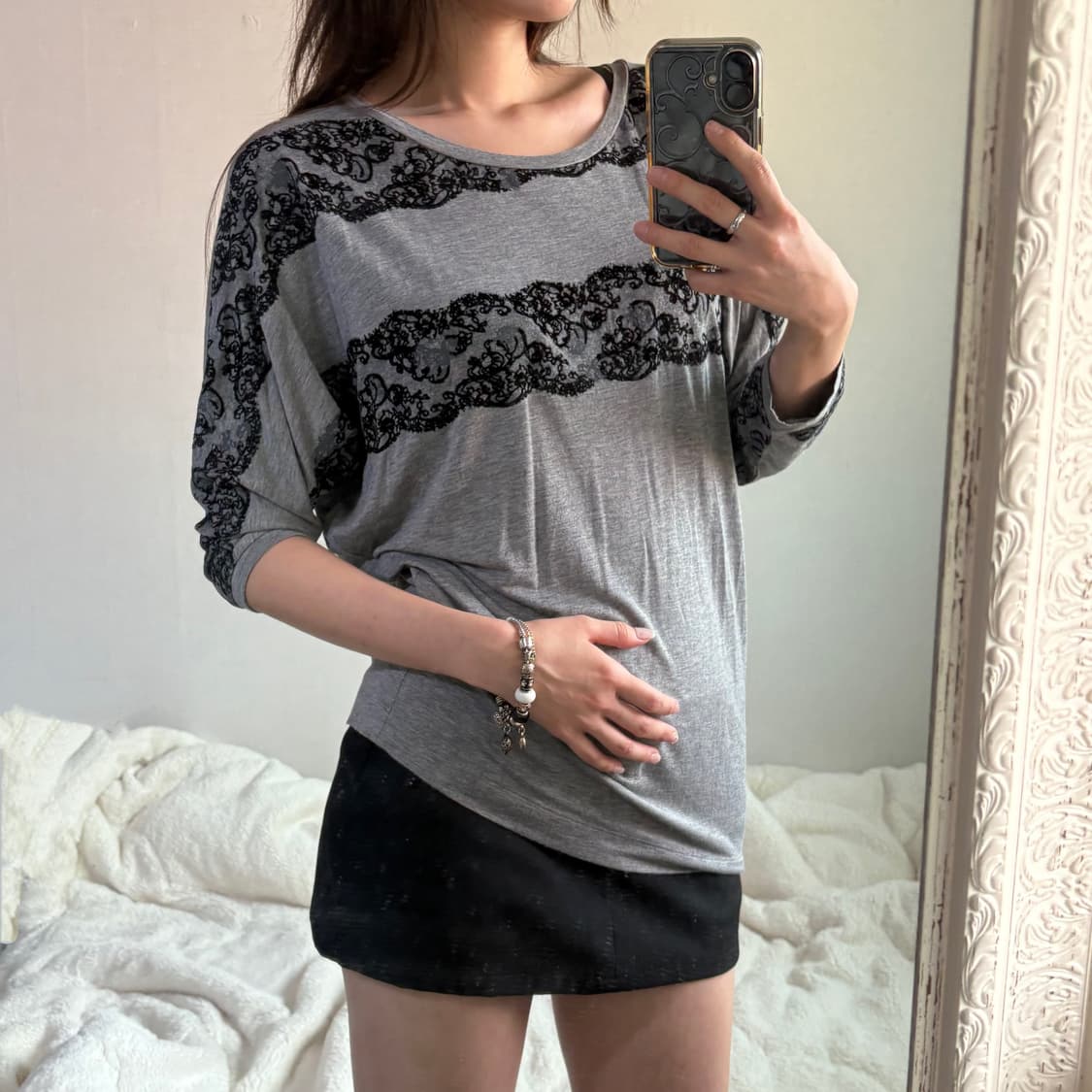 Armani jeans lace top grey 상품이미지2