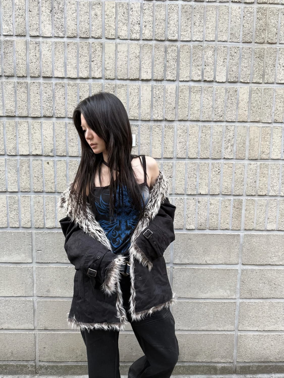 블랙 퍼 디테일 자켓 상품이미지7