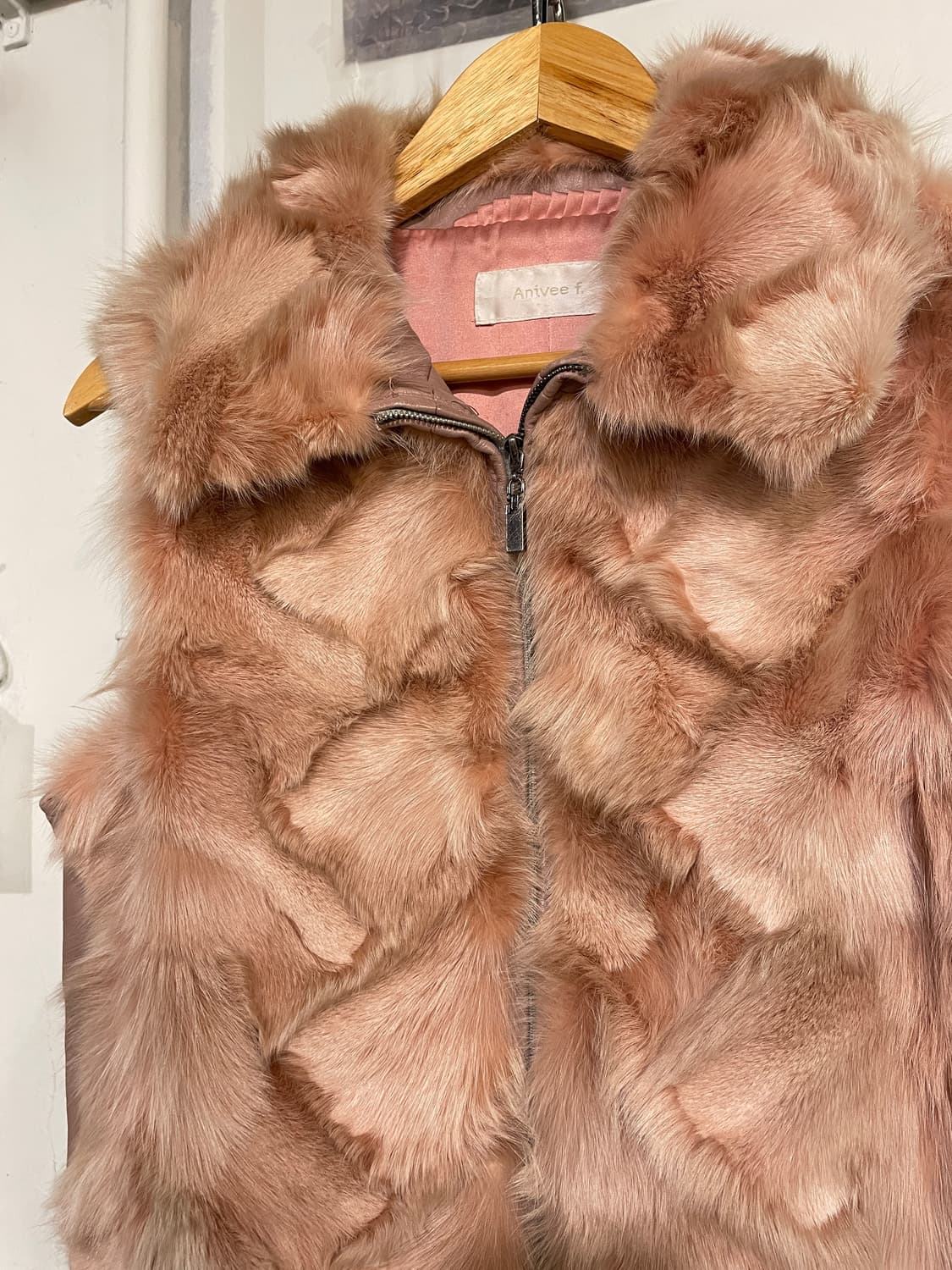 양가죽 핑크 폭스퍼 베스트 집업 갸루 상품이미지2