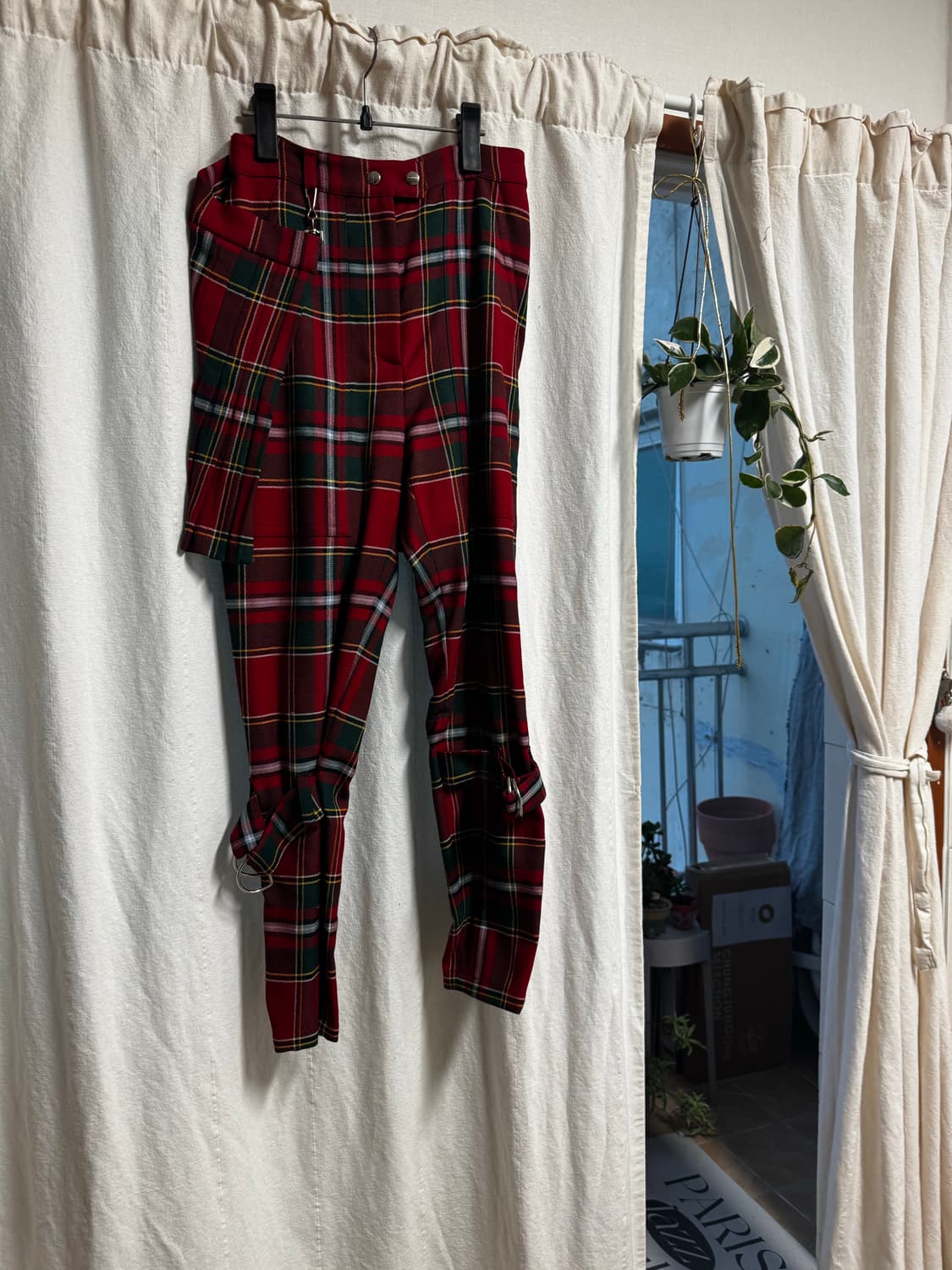 버버리 레드 체크 스커트 팬츠 UK6(s) 상품이미지4