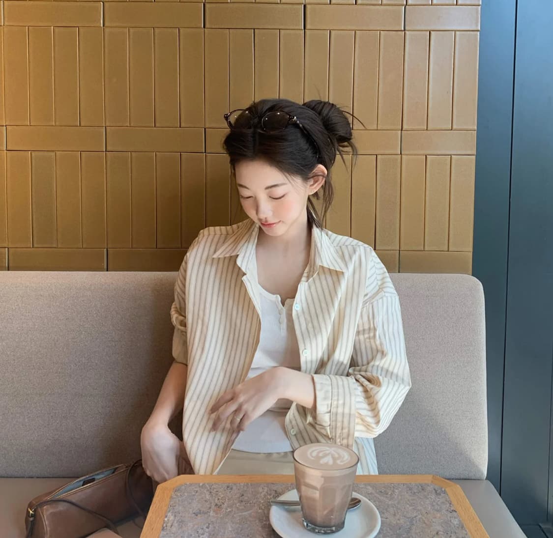 (새상품) 제니오 카페 스트라이프 셔츠 옐로우 상품이미지2