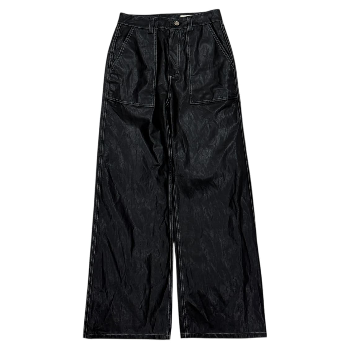 인사일런스 우먼 포우 레더 와이드 팬츠 블랙 S 상품이미지1