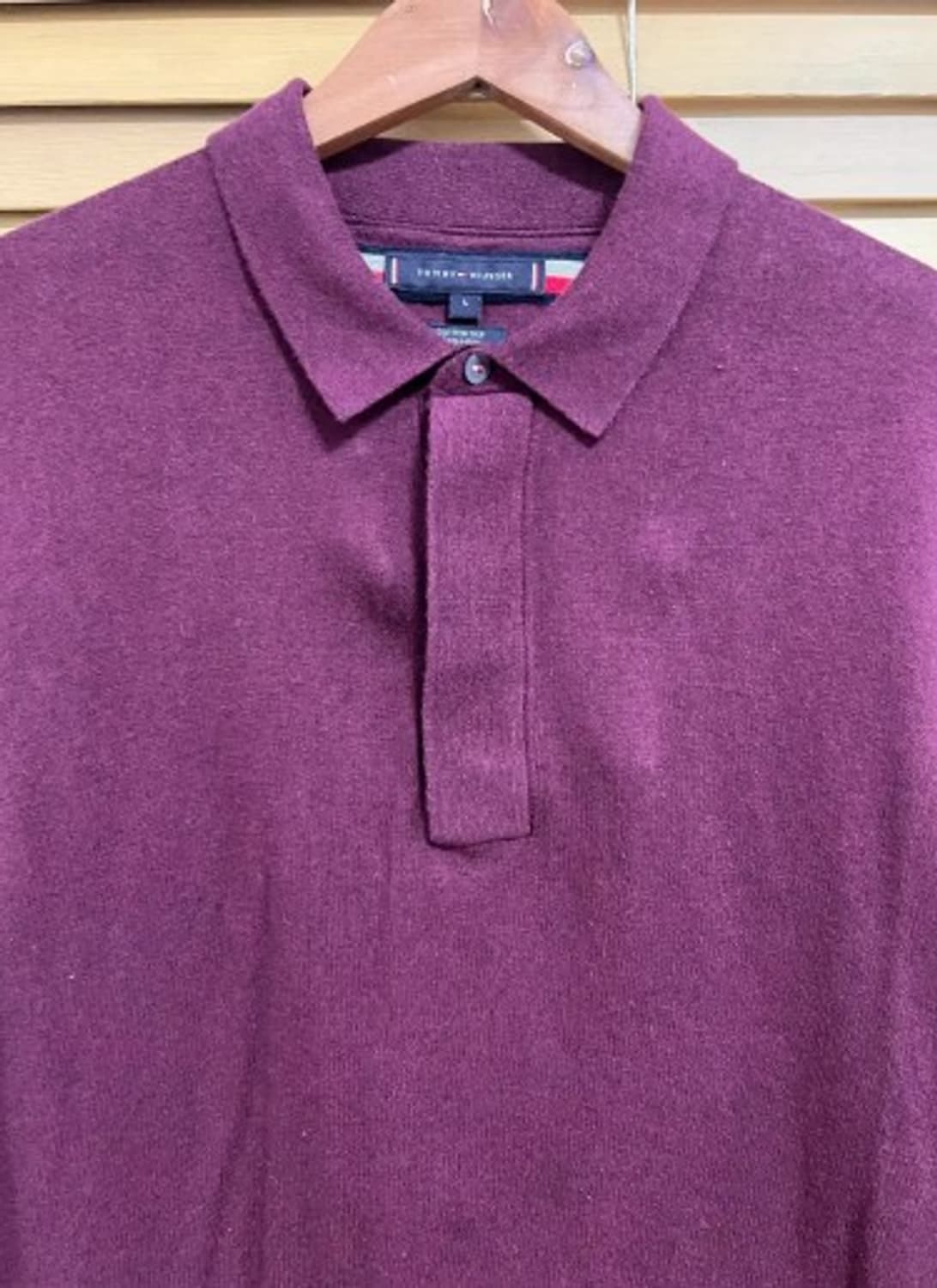 타미힐피거 남성 버건디 카라코튼니트티셔츠 L 상품이미지1