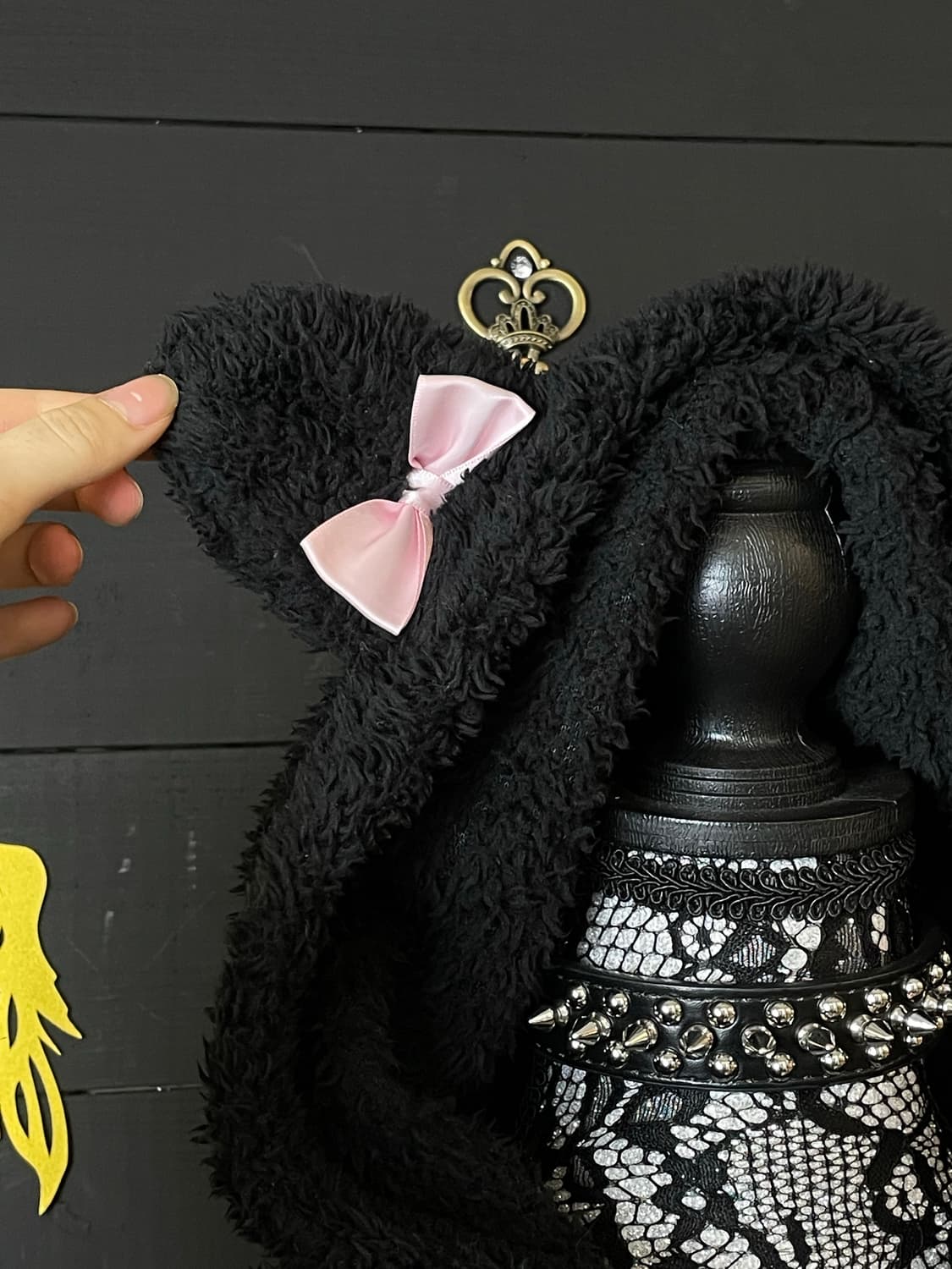 PEACH SALON 피치 살롱 네코미미 리본 고양이 귀 블랙 후드집업 상품이미지4