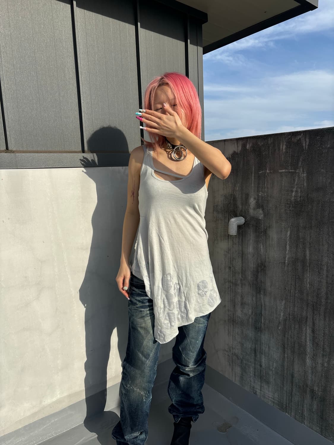 (Japanese vintage) 해골 시스루 나시탑 갸루 상품이미지1