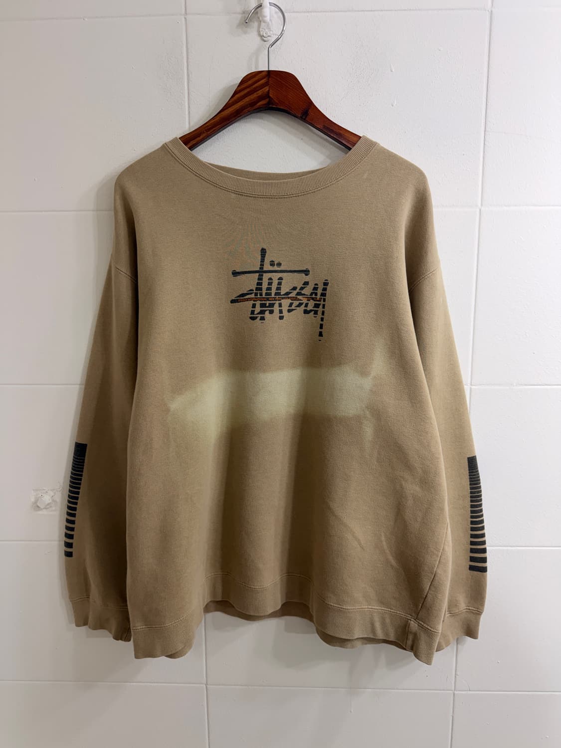 스투시 베이지 소매 프린팅 크루넥 맨투맨 스웻셔츠 상품이미지4