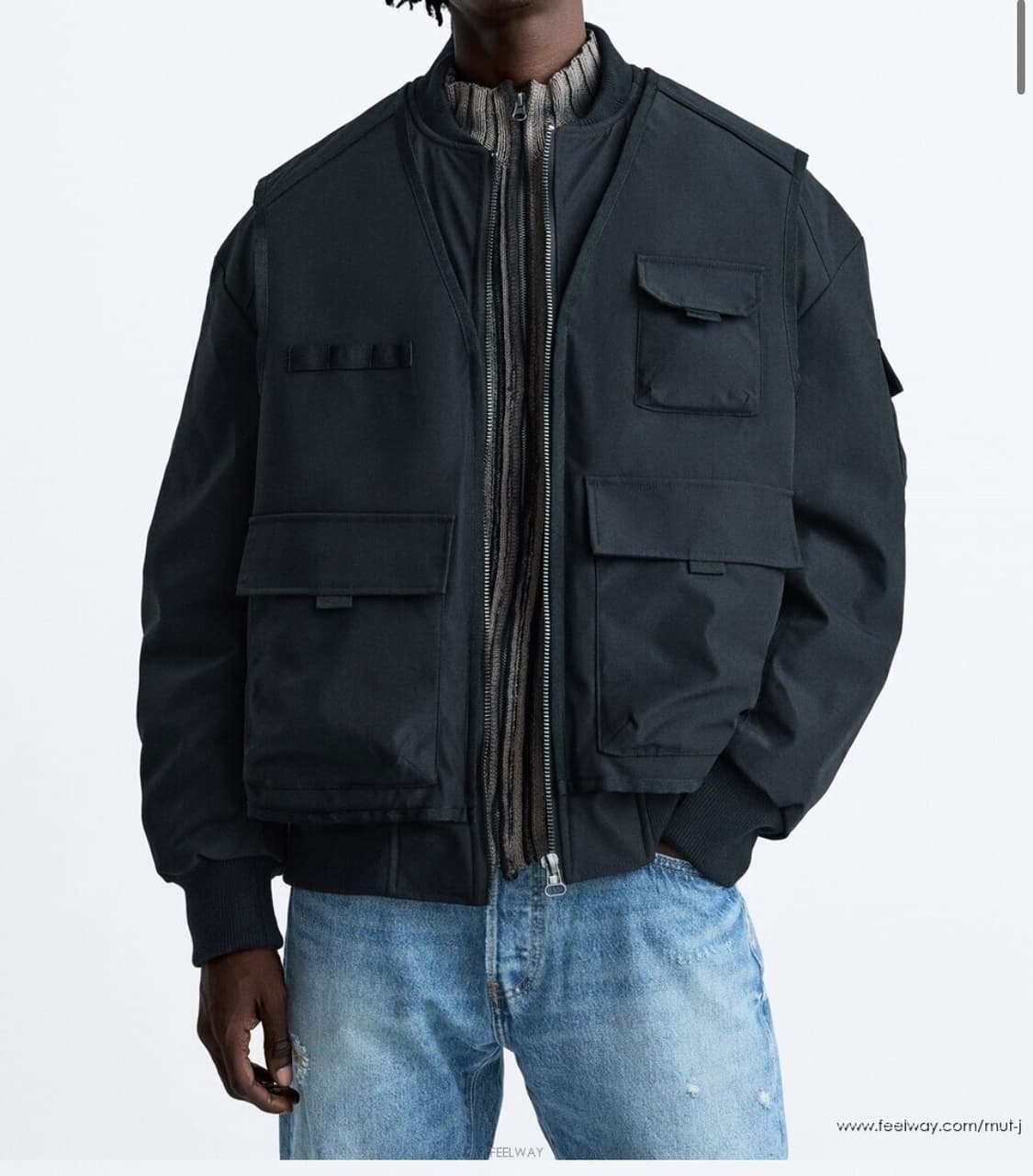 [한국XL]ZARA 레이어드 디테일 봄버 패딩 자켓/블랙 상품이미지2