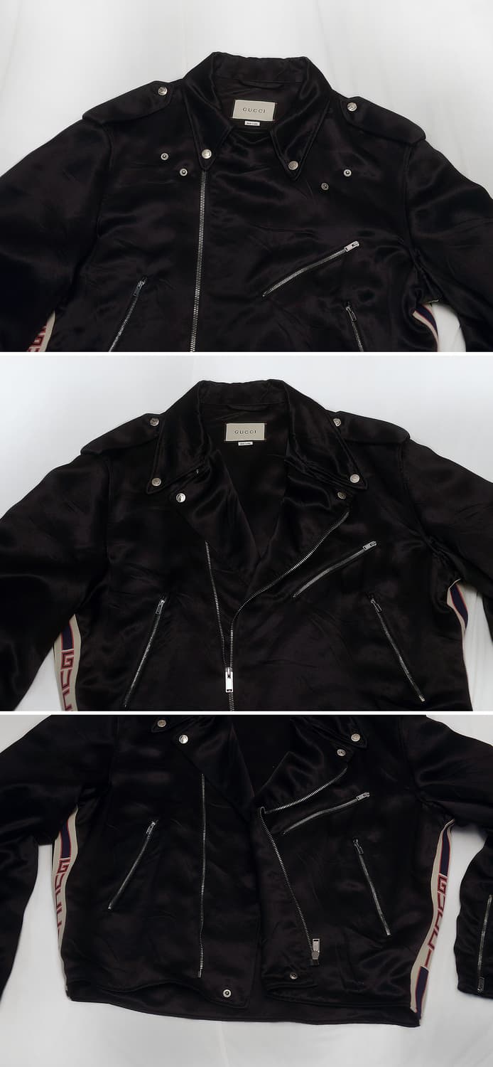구찌 (GUCCI) 사이드 띠로고 블랙 실크 라이더 자켓 (48 / 10 상품이미지4