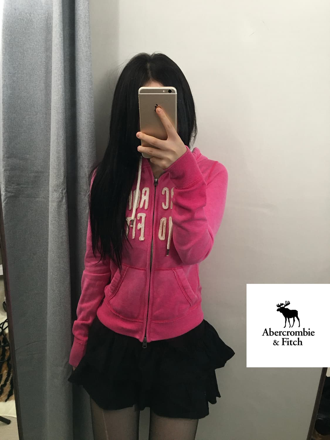 아베크롬비 앤 피치 로고 자수 후드집업 핑크 XS 상품이미지1