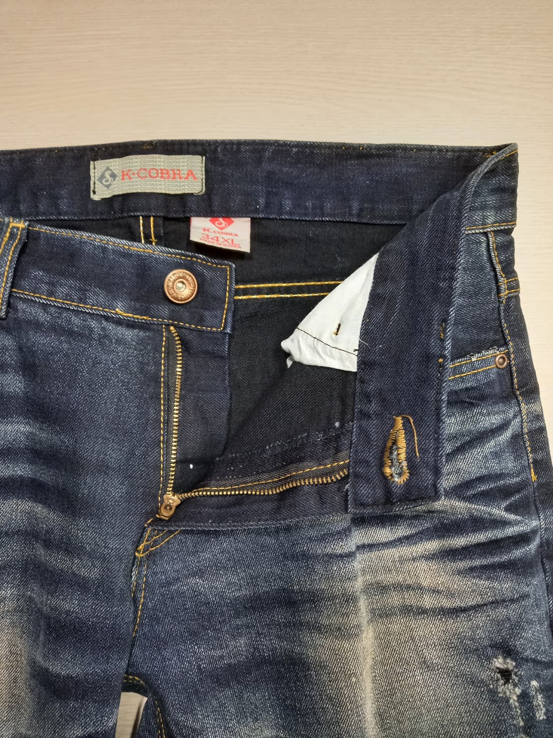 33 K.COBRA 데미지워싱 일자 배색진 진청 33-434 상품이미지6