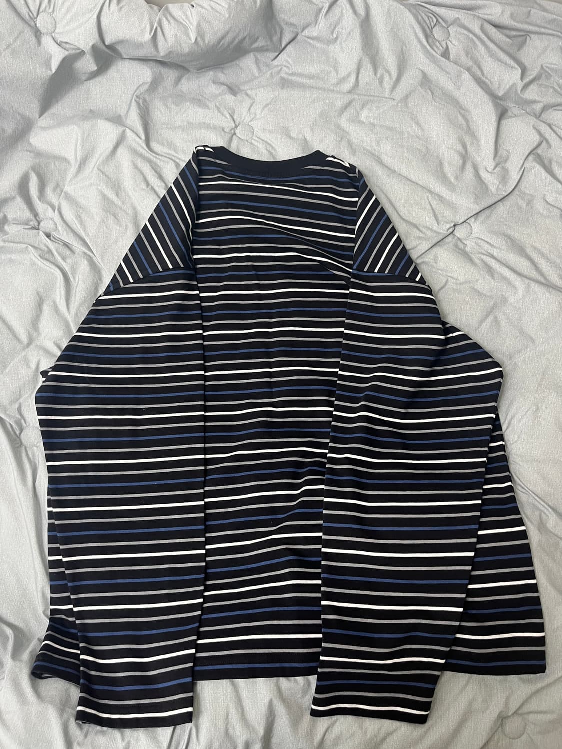 유니온블루 에디터셔츠 그레이, 무탠다드 스트라이프 티셔츠 상품이미지5