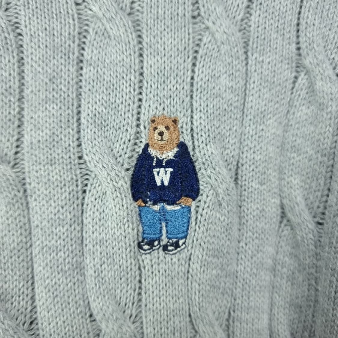 [후아유] 곰돌이 자수 꽈배기 니트 그레이 M19921 상품이미지6