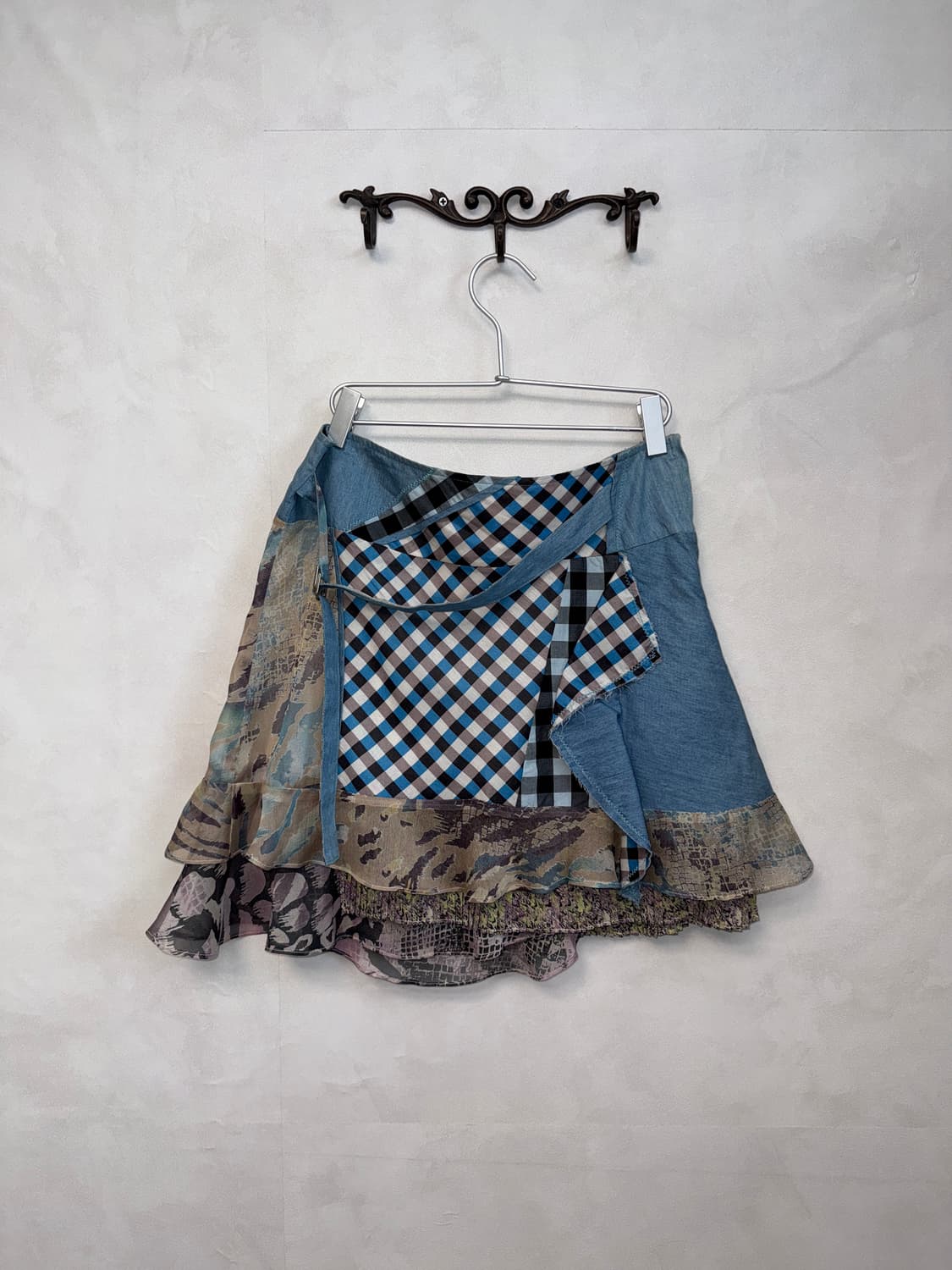 BNX denim check chiffon python patch sk 상품이미지1