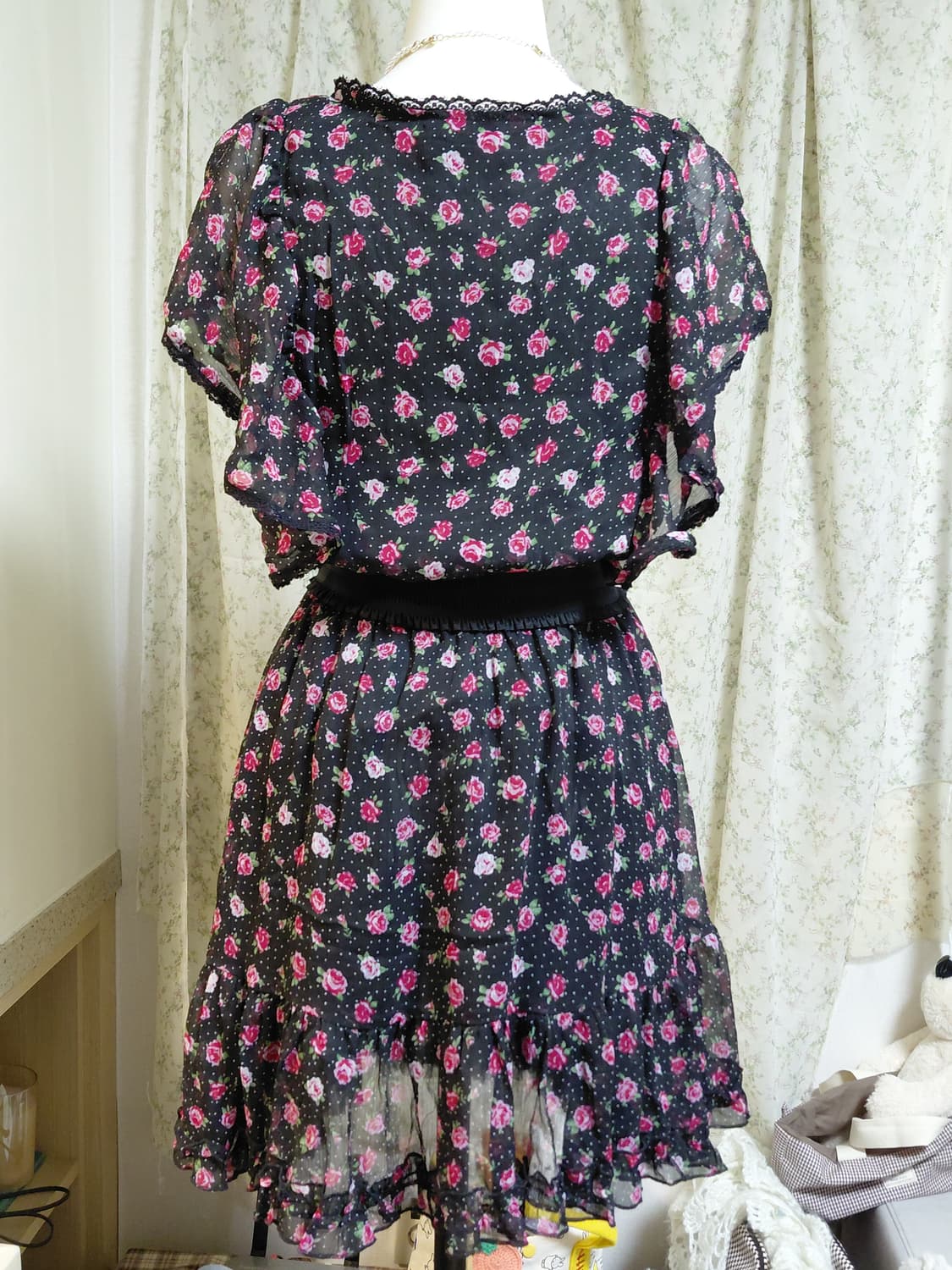 [일본빈티지] 엑시즈팜 플라워 패턴 쉬폰 미니 원피스 상품이미지2