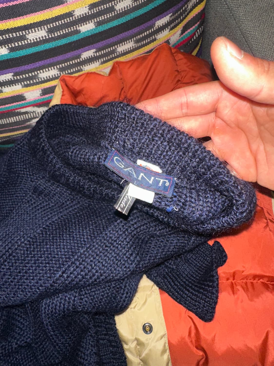 Gant line pattern detail navy wool knit 상품이미지9