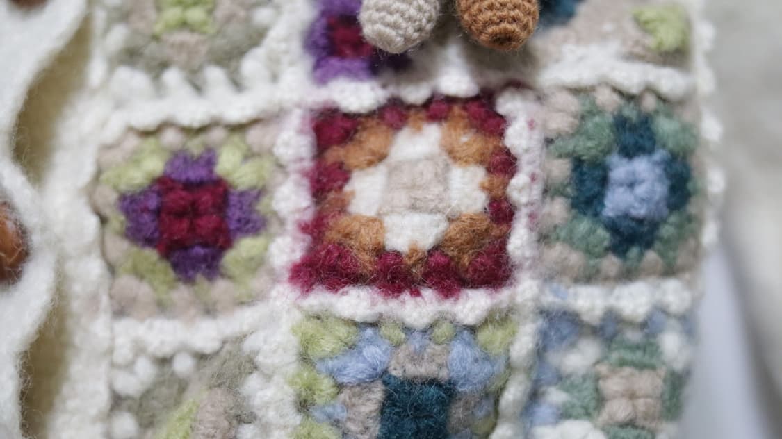 빈티지 울 100 크로셰 크로쉐 꽃 플라워 모티브 입체 니트 가디건 상품이미지5