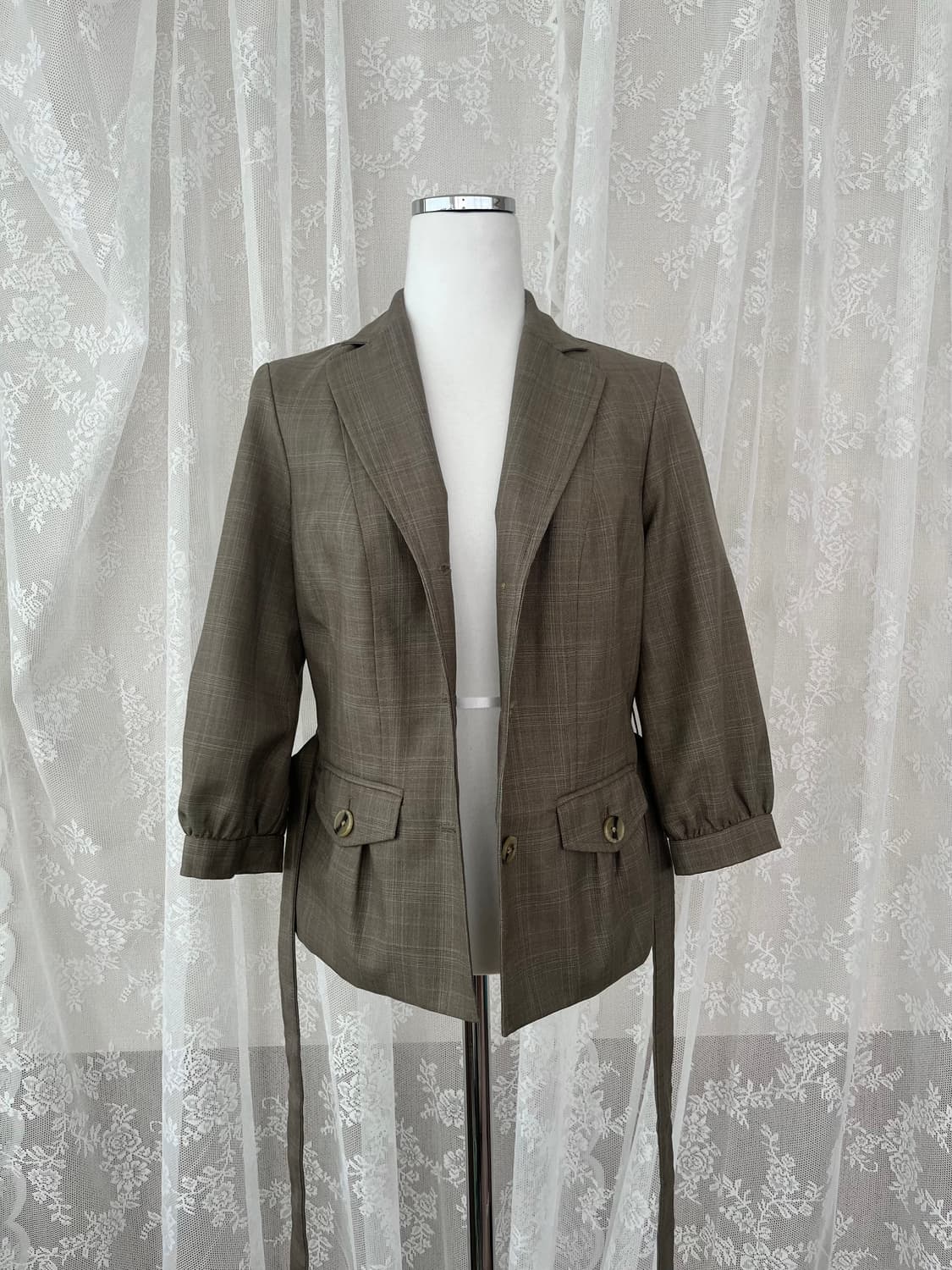 0) 바나나 리퍼블릭 7부소매 체크 자켓 브라운 상품이미지3