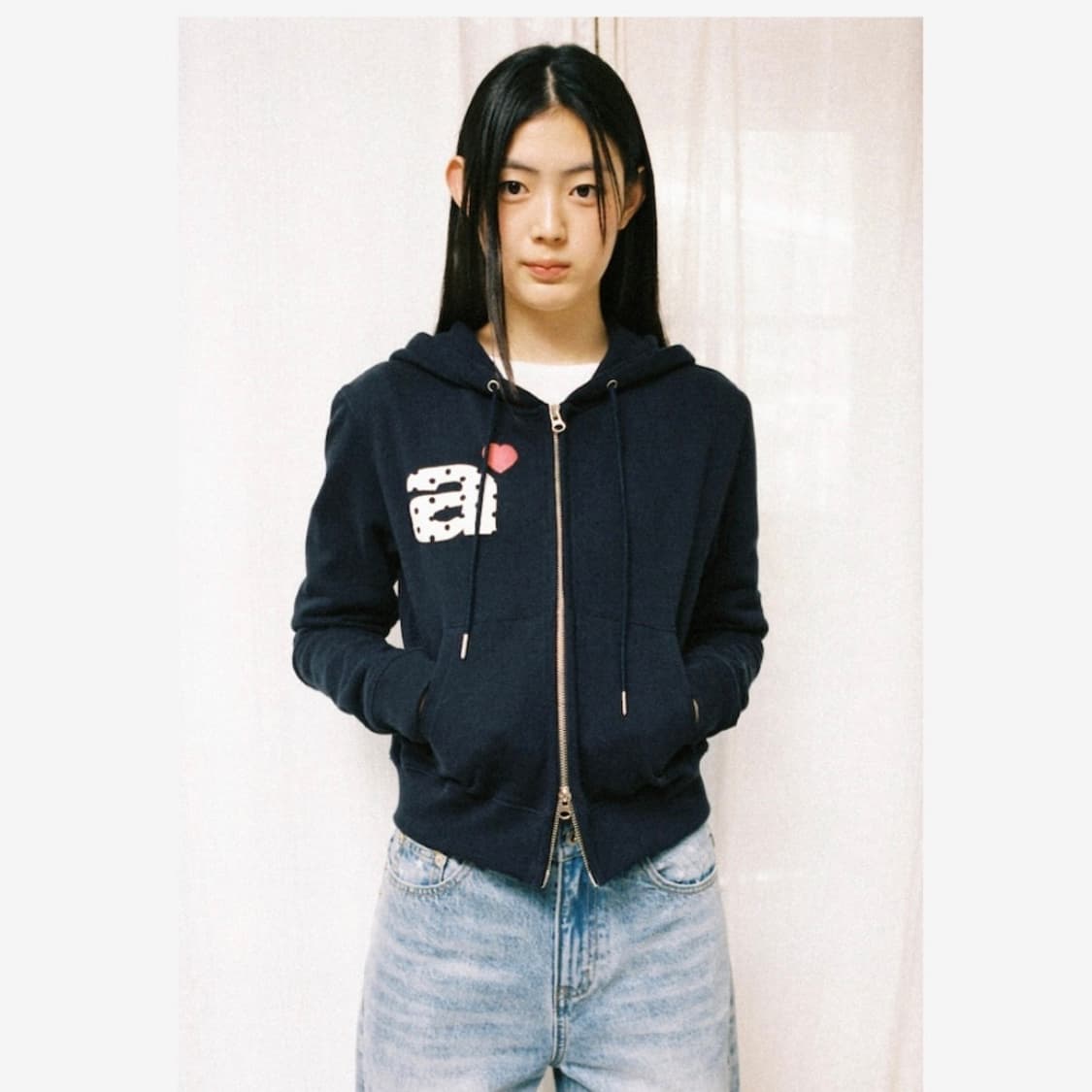 aeae 도트 크롭 후드집업 네이비 상품이미지2