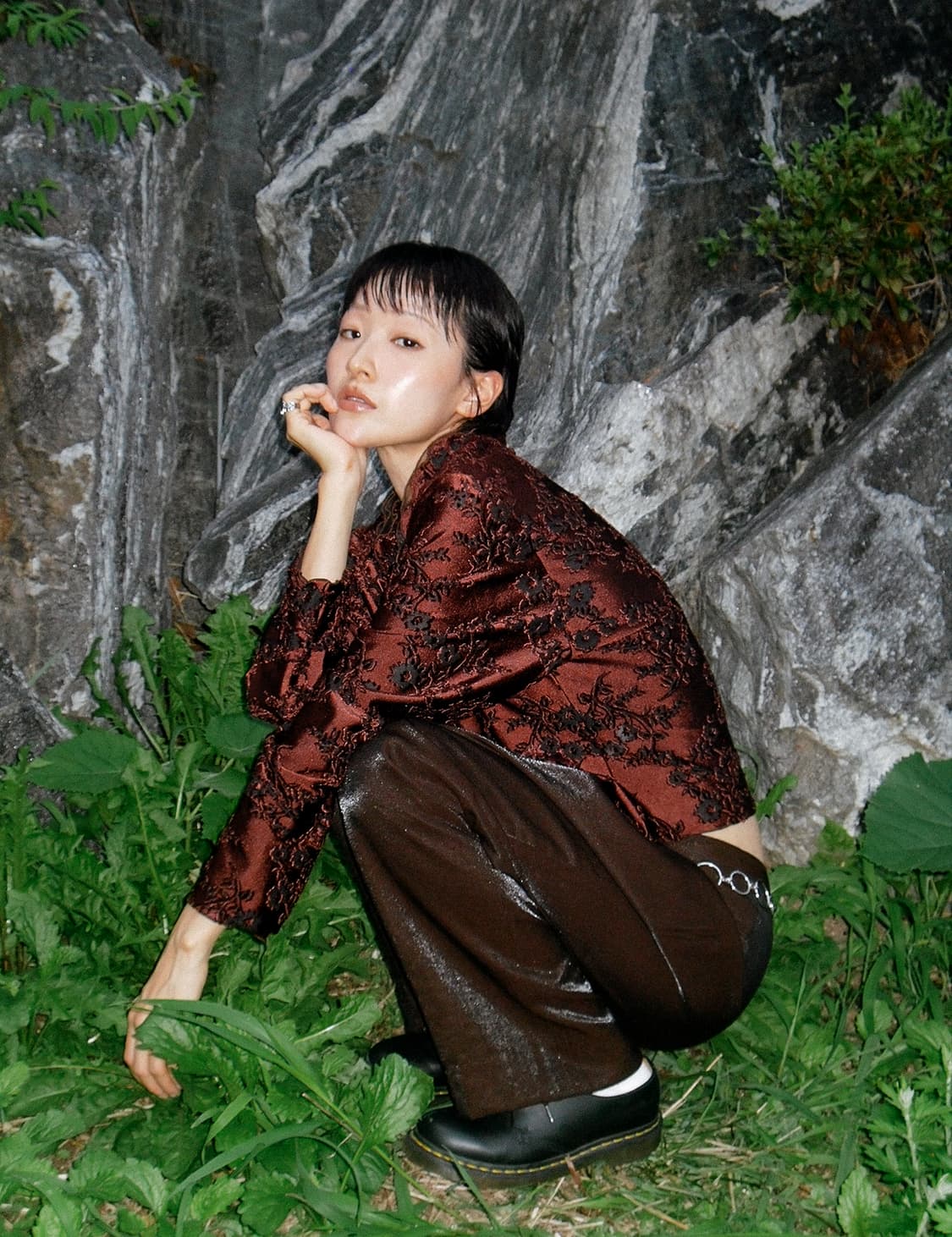 Brown gloss flower pattern jacket 상품이미지3
