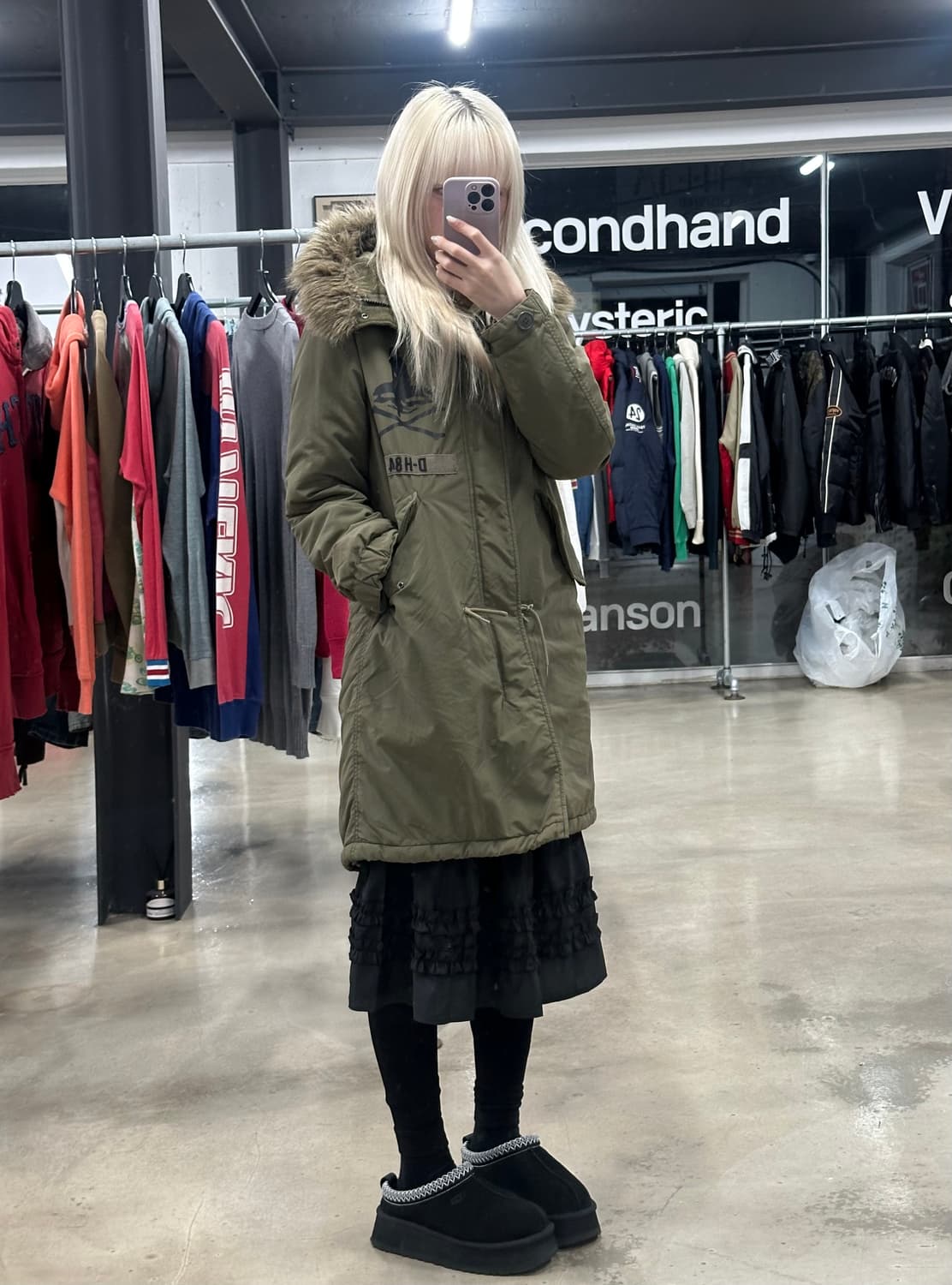 히스테릭 글래머 D-H84 누빔 퍼 롱자켓 상품이미지2