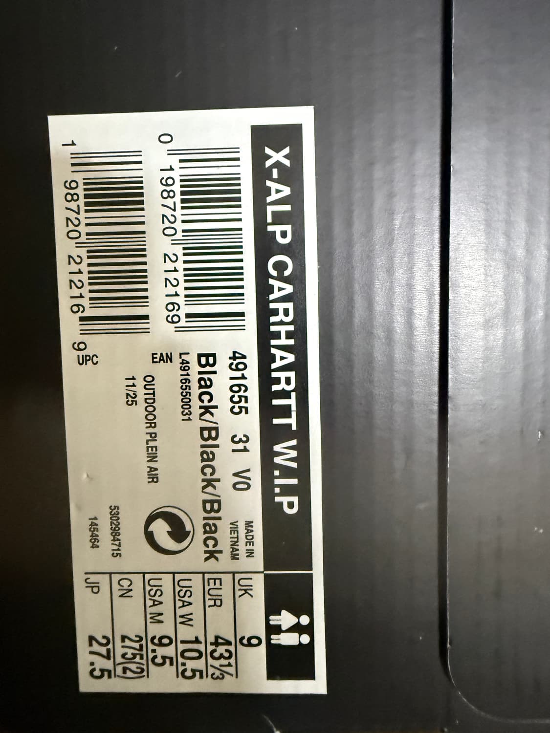 275사이즈 살로몬 칼하트WIP X-Alp 블랙  상품이미지2