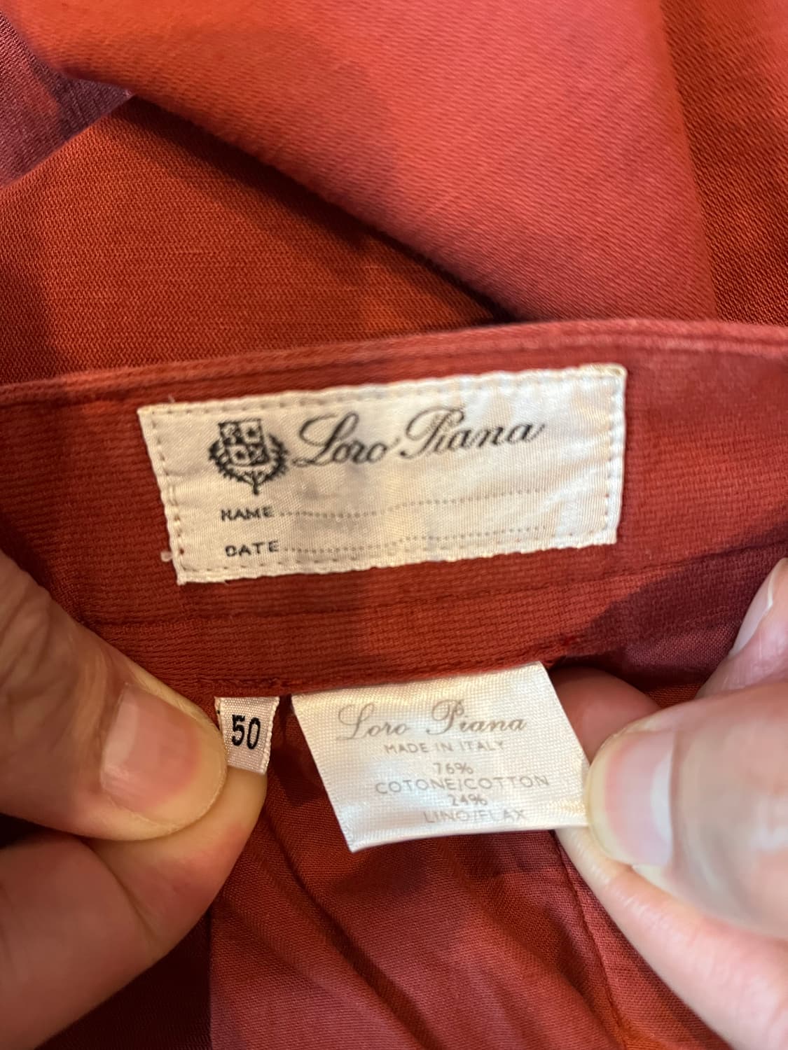 로로피아나 남성 버건디 면/린넨 바지 50(34-35인치) 상품이미지6