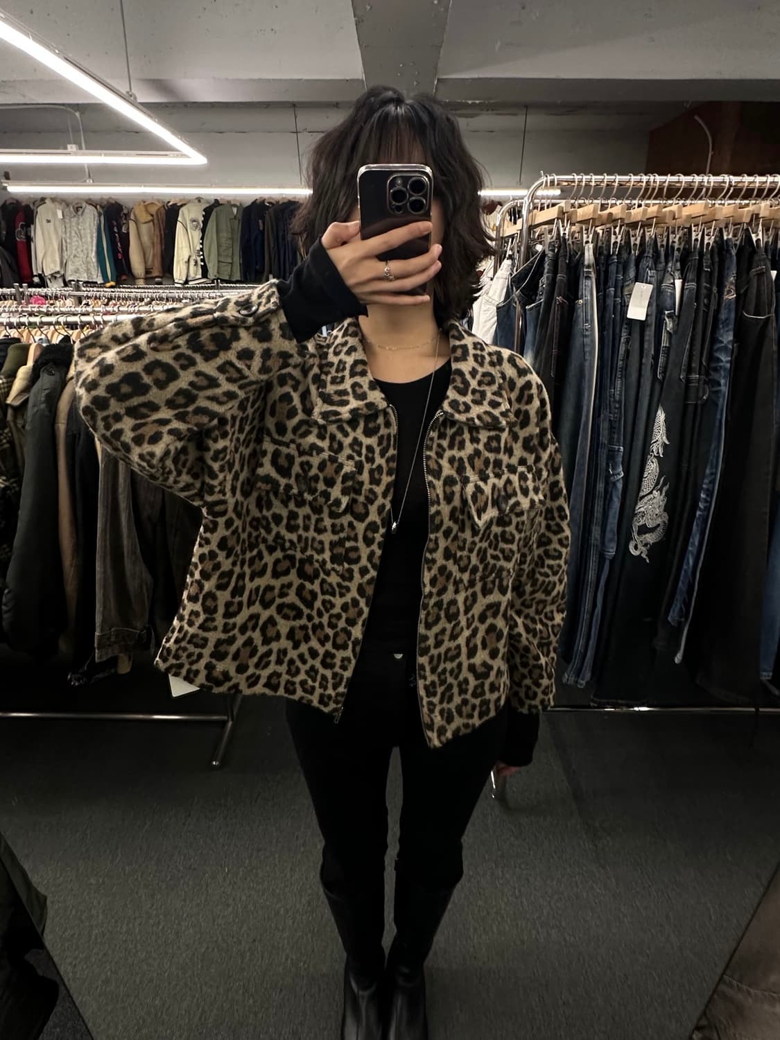 OS)Japanese Vintage 레오파드 패턴 크롭 자켓 상품이미지1