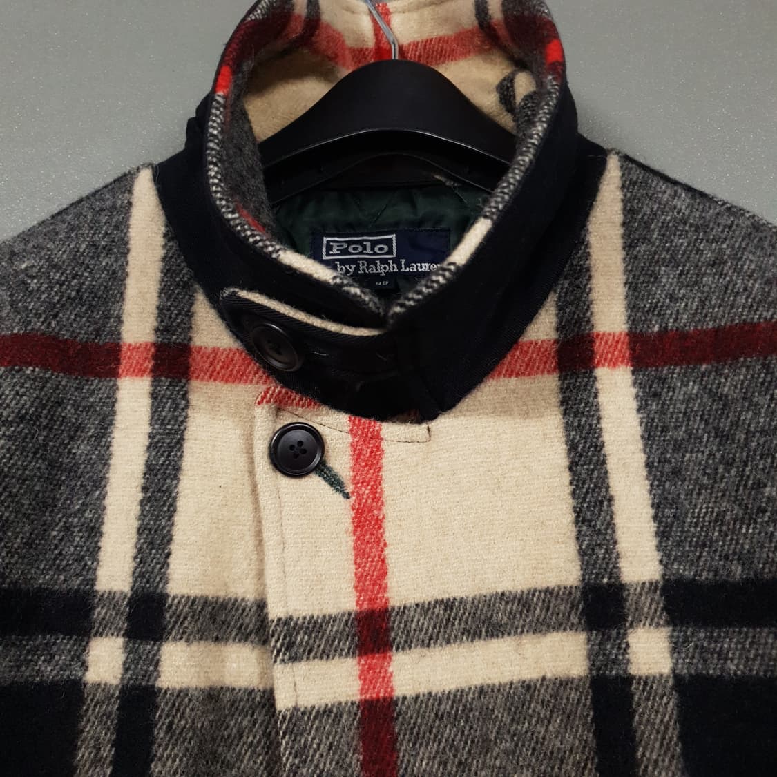 실측 XL) 폴로 랄프로렌 90s 타탄체크 울 필드 자켓 하프 코트 희귀 상품이미지6