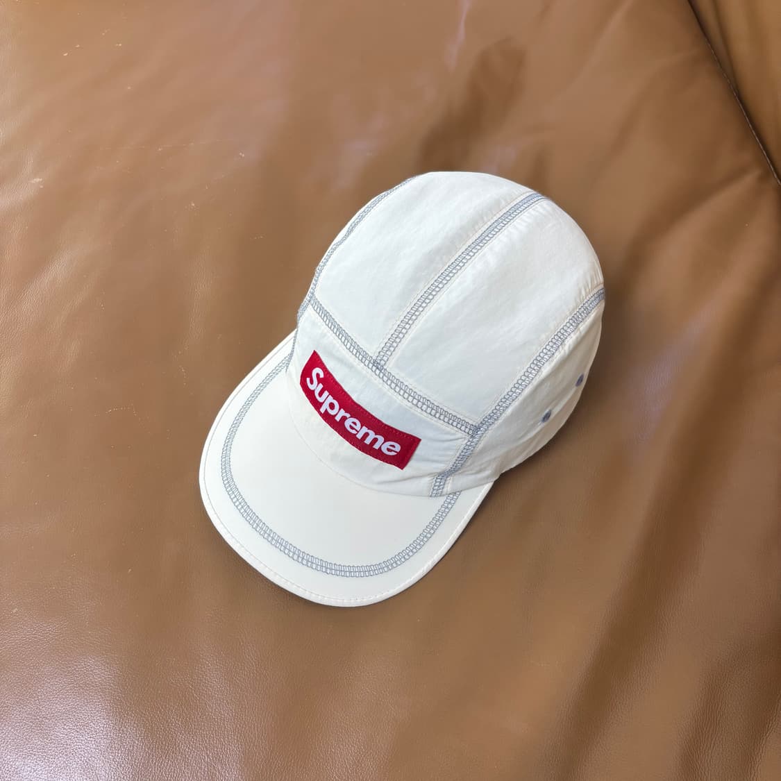슈프림 캠프캡 모자 박스로고 23SS 리플렉티브 스티치 내츄럴 상품이미지5