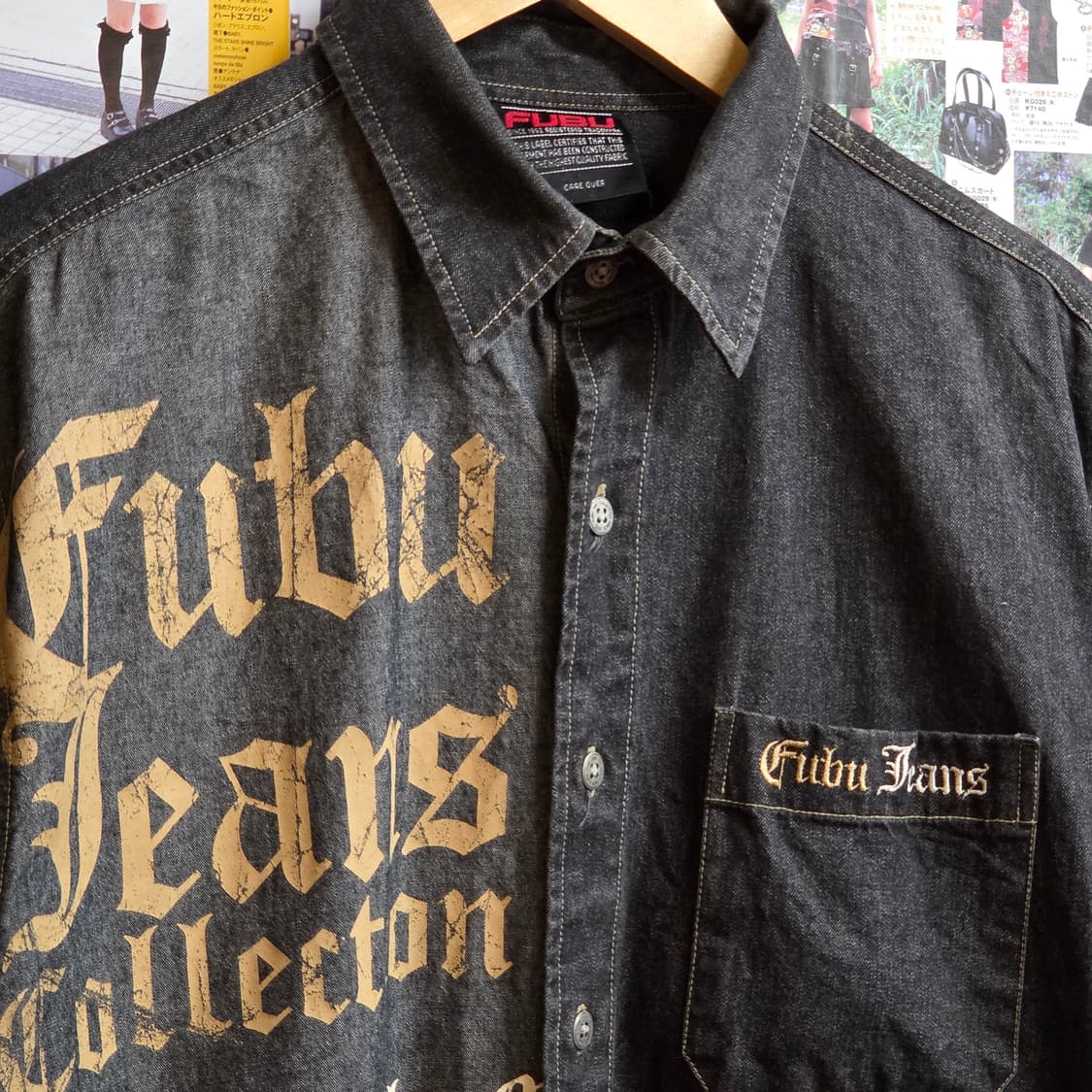 후부 레터링 프린팅 배색 데님 셔츠 상품이미지3