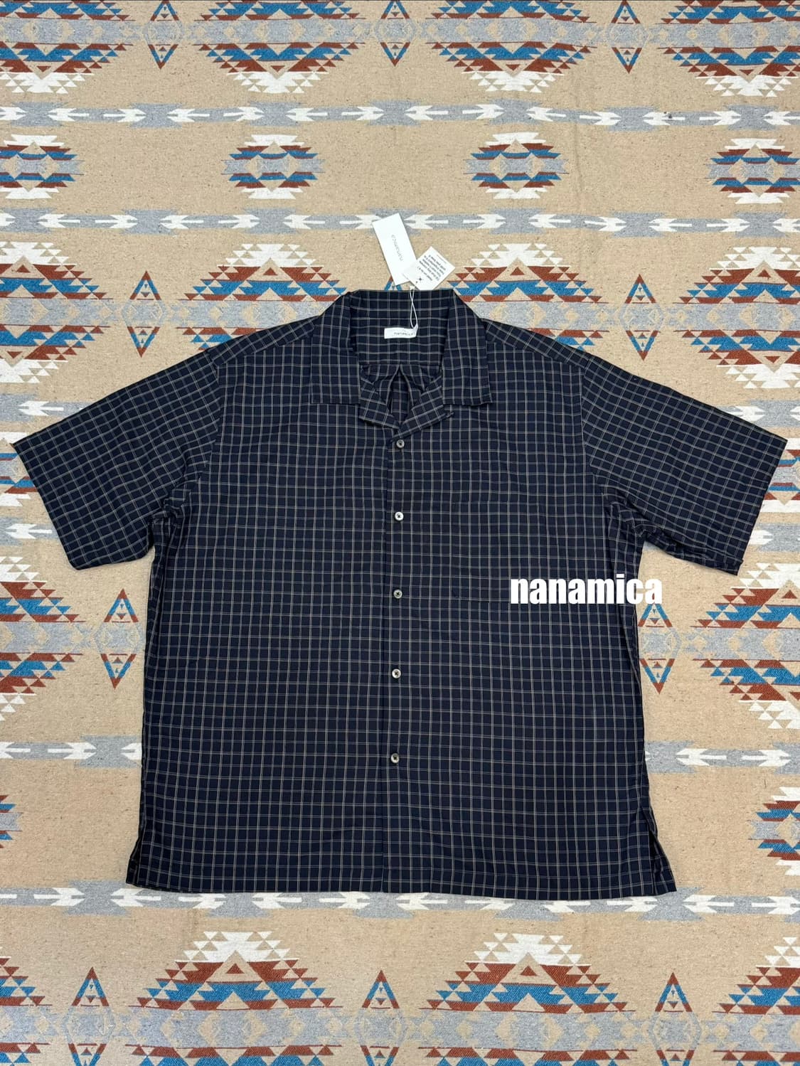 [XL][105] 나나미카 오픈 카라 파나마 플레이드 셔츠 네이비 상품이미지1
