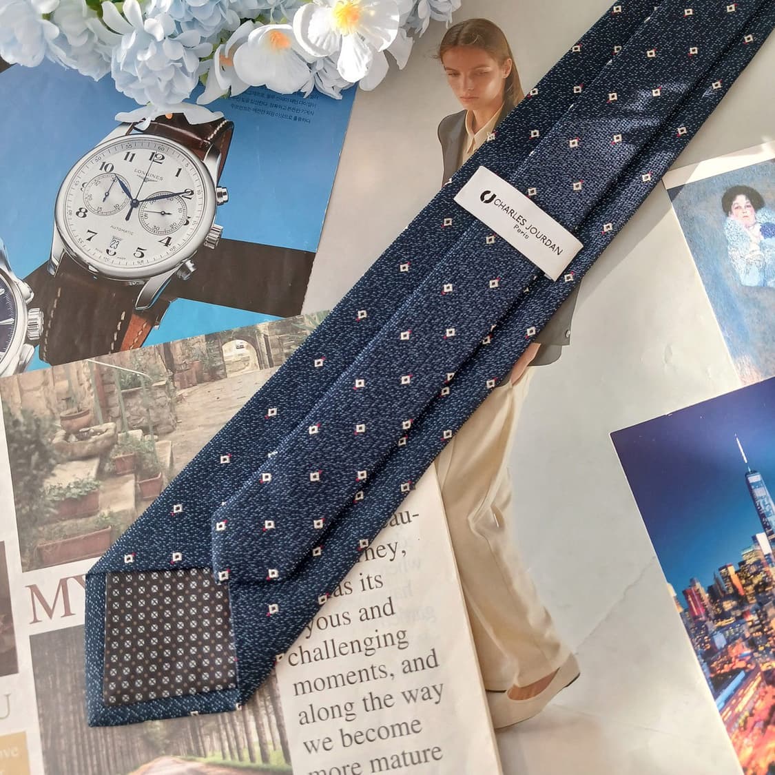 샤를 주르당 실크 네이비 패턴 넥타이 8.2cm A+등급 A19280
 상품이미지4