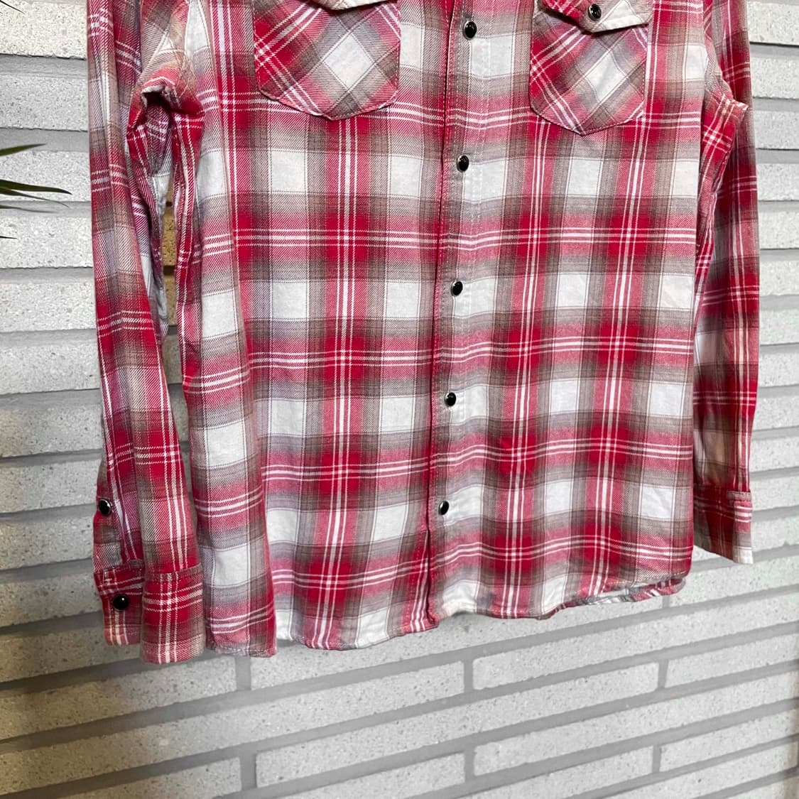 JPN VINTAGE 웨스턴 체크 긴팔 셔츠 스냅버튼 투포켓 디테일 핑크 상품이미지5
