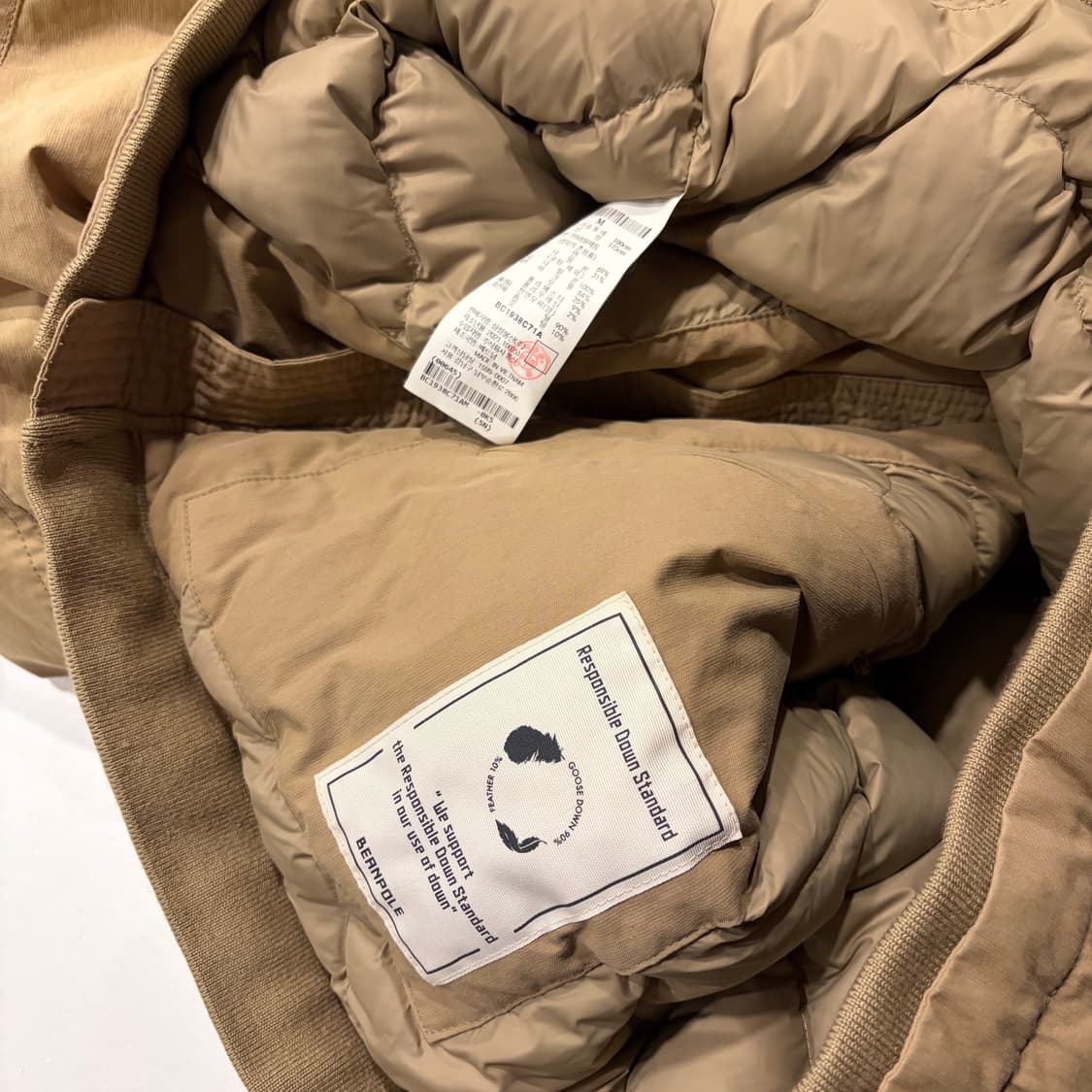 [M] 빈폴 양모 넥 퍼 베이지 봄버 다음 패딩 자켓 C606 상품이미지7