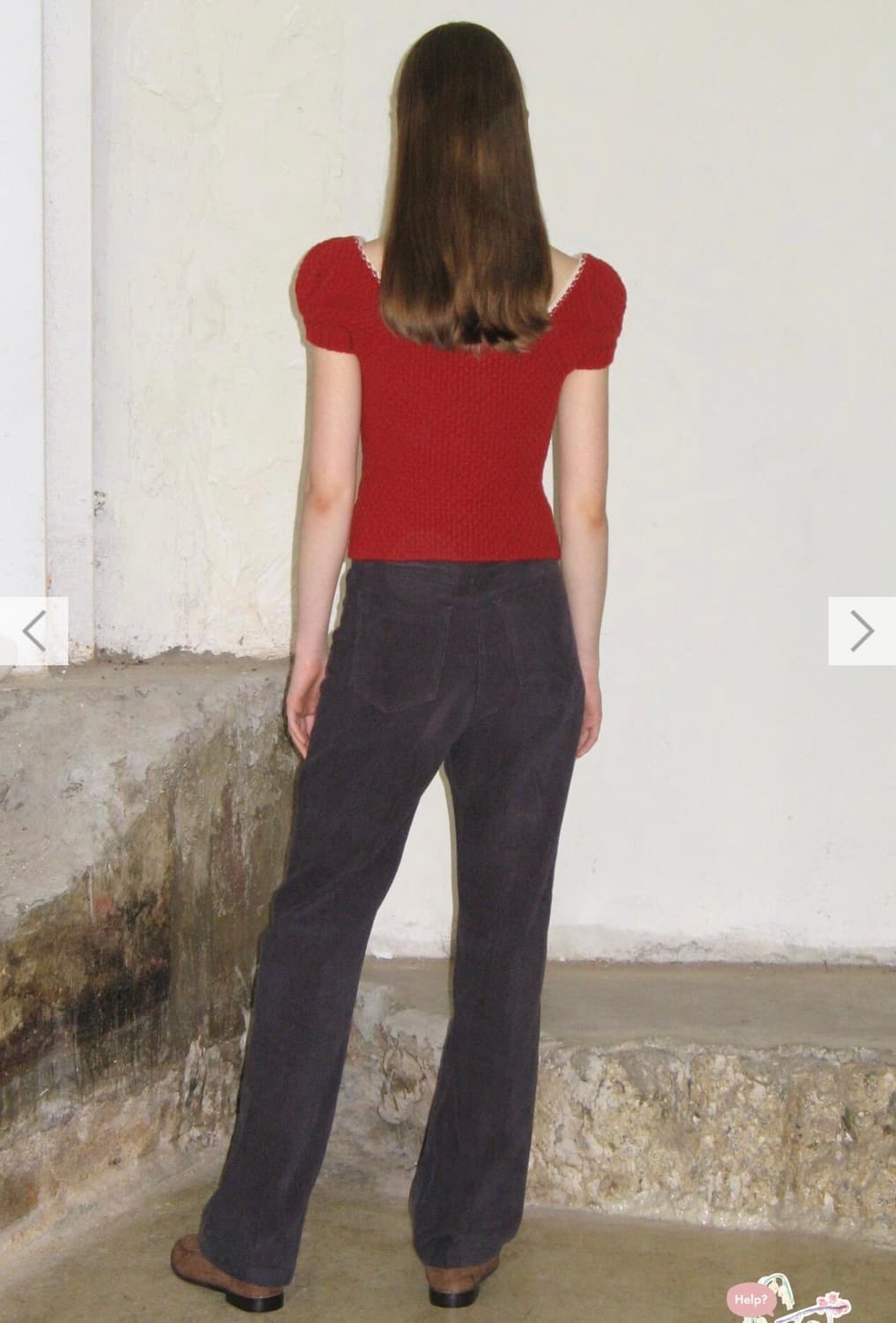 시눈) Puff Half Knit Top Red F 상품이미지3