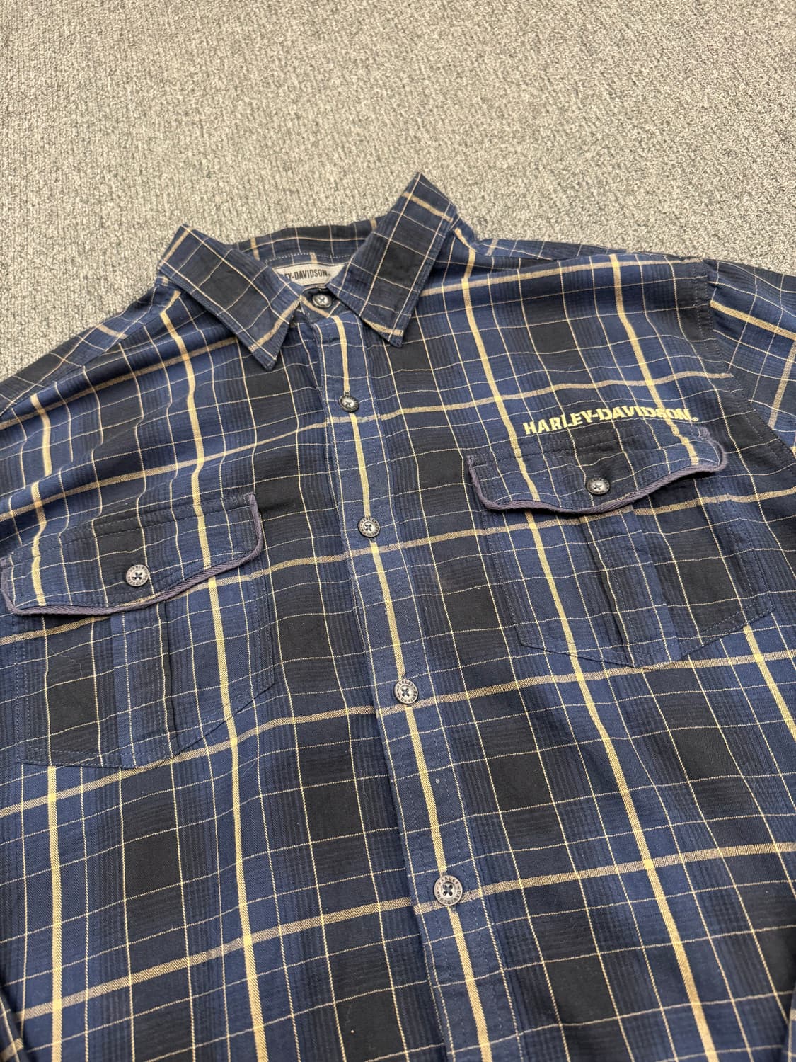 2XL)할리데이비슨 빈티지 블루&베이지 체크패턴 긴팔 셔츠 상품이미지3
