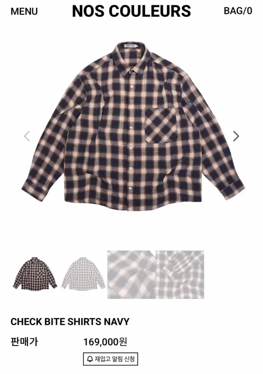 노쿨러스 체크셔츠 네이비 1size 상품이미지2