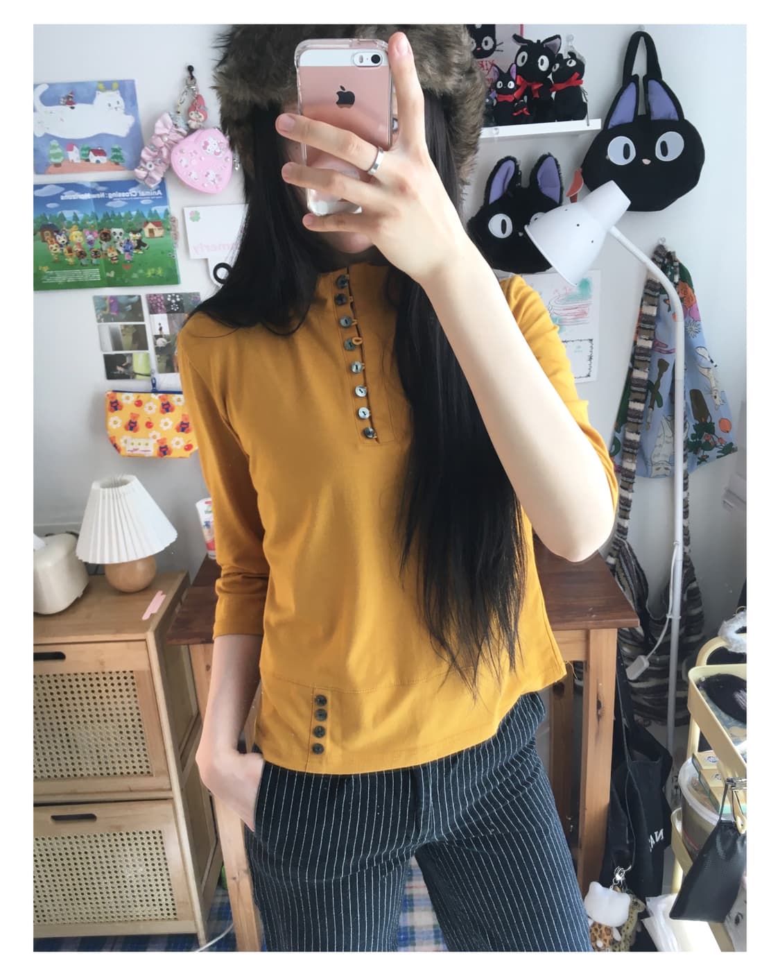 vintage henley neck multi button mustard 상품이미지2