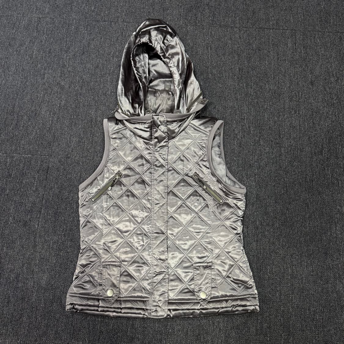 할리데이비슨 크롬 실버 바이커 후드 퀼팅조끼 상품이미지5