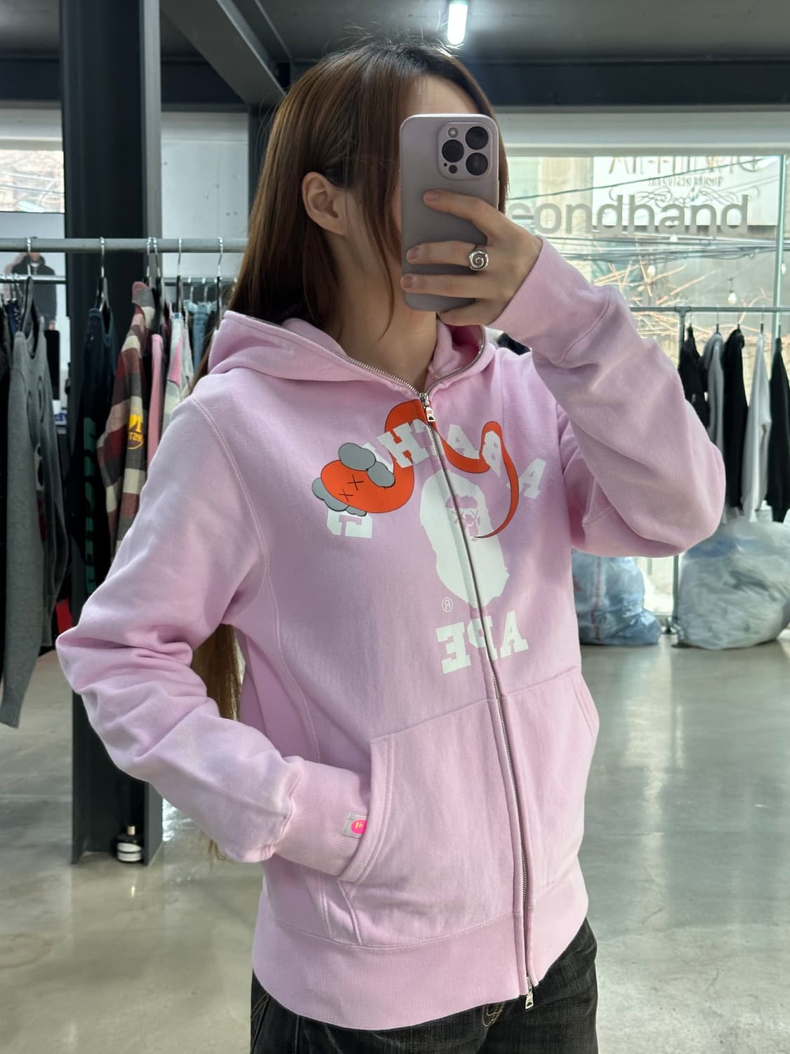 베이프x카우스 풀 후드집업 핑크 상품이미지2