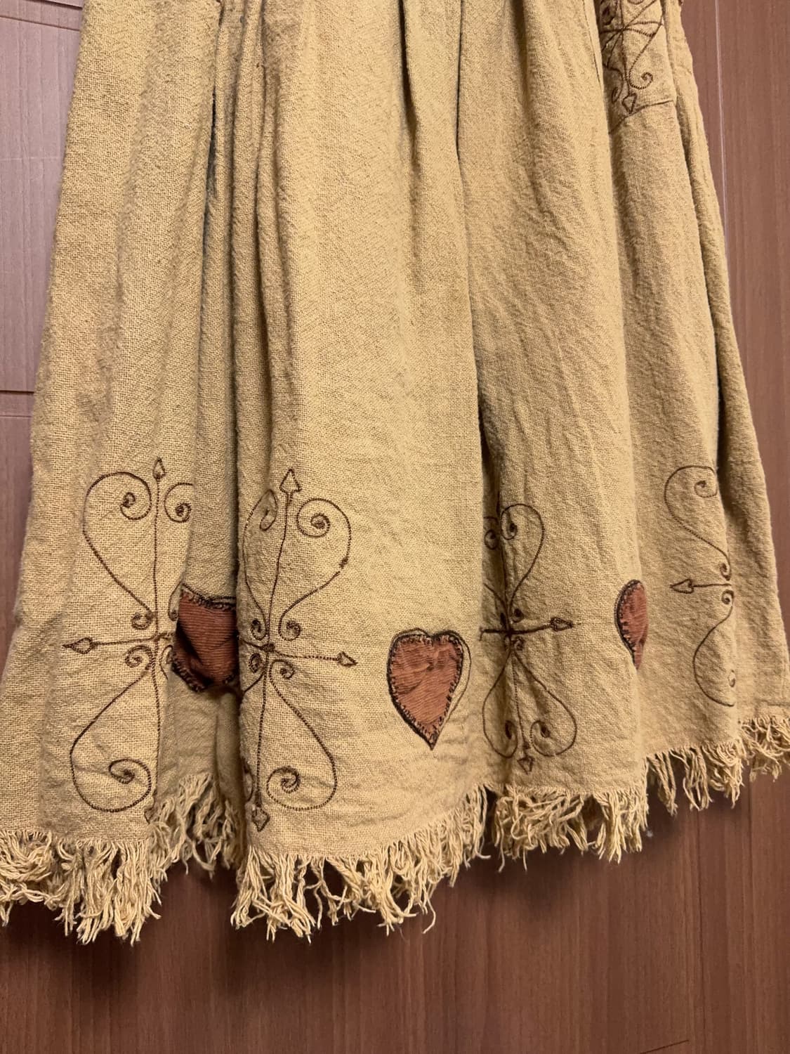 모리걸 하구미 히피 에스닉 일본 빈티지 베이지 브라운 자수 롱 스커트 상품이미지3